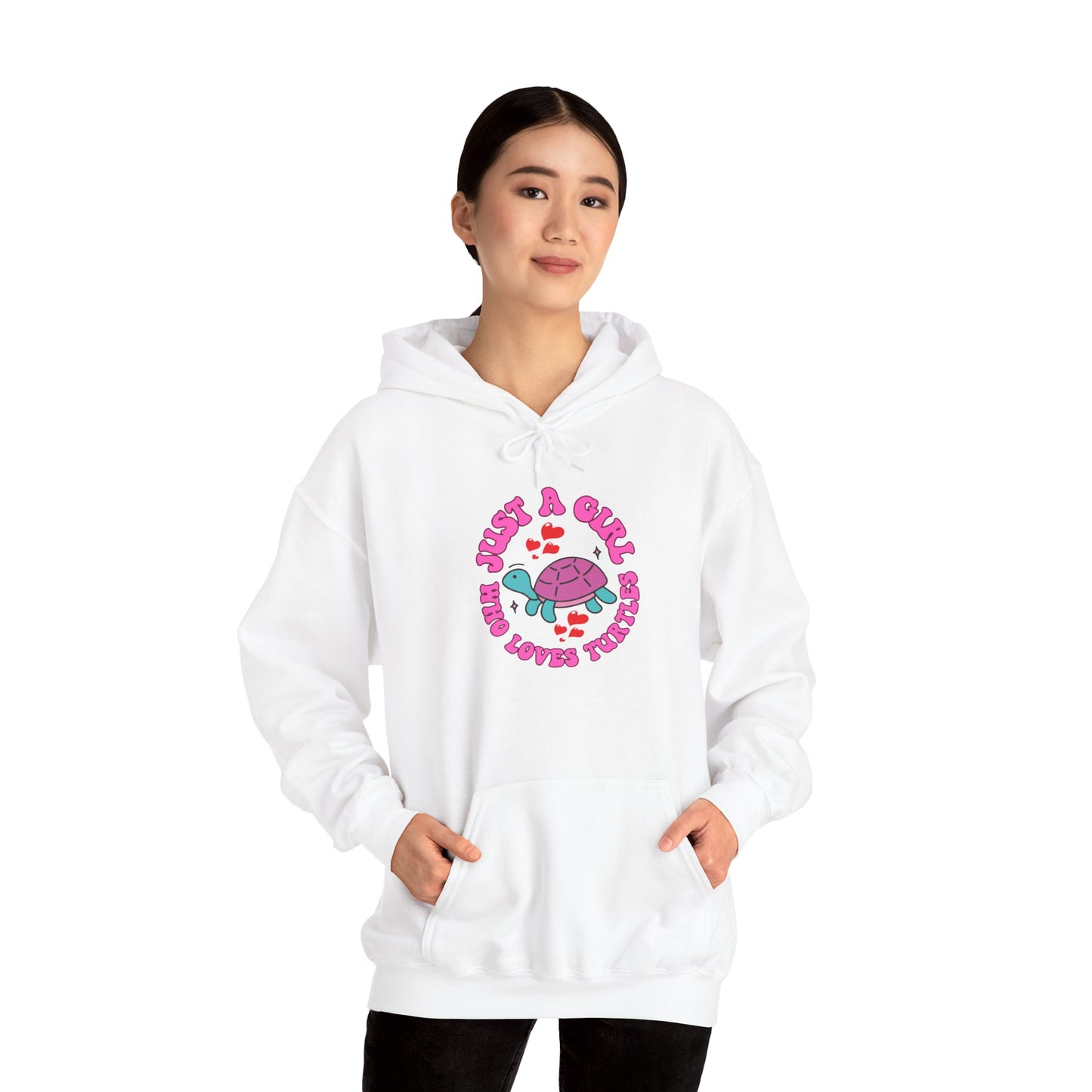 "Just a Girl Who Loves Turtles" Unisex Hooded Sweatshirt with Bold Print - Great for Reptile Lovers