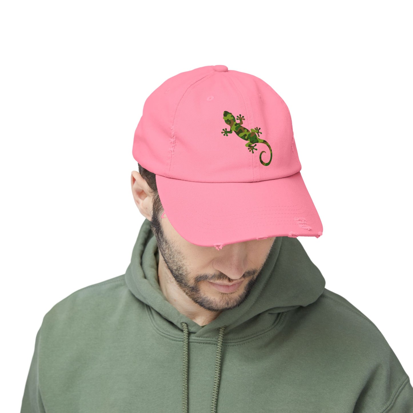 Camo Gecko Unisex Distressed Cap - Casual Streetwear Hat for Everyday Use - Great for Reptile Lovers