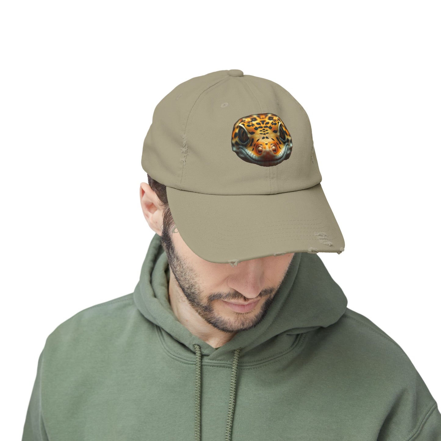 Leopard Gecko Unisex Distressed Cap - Casual Streetwear Hat for Everyday Use - Great for Reptile Lovers