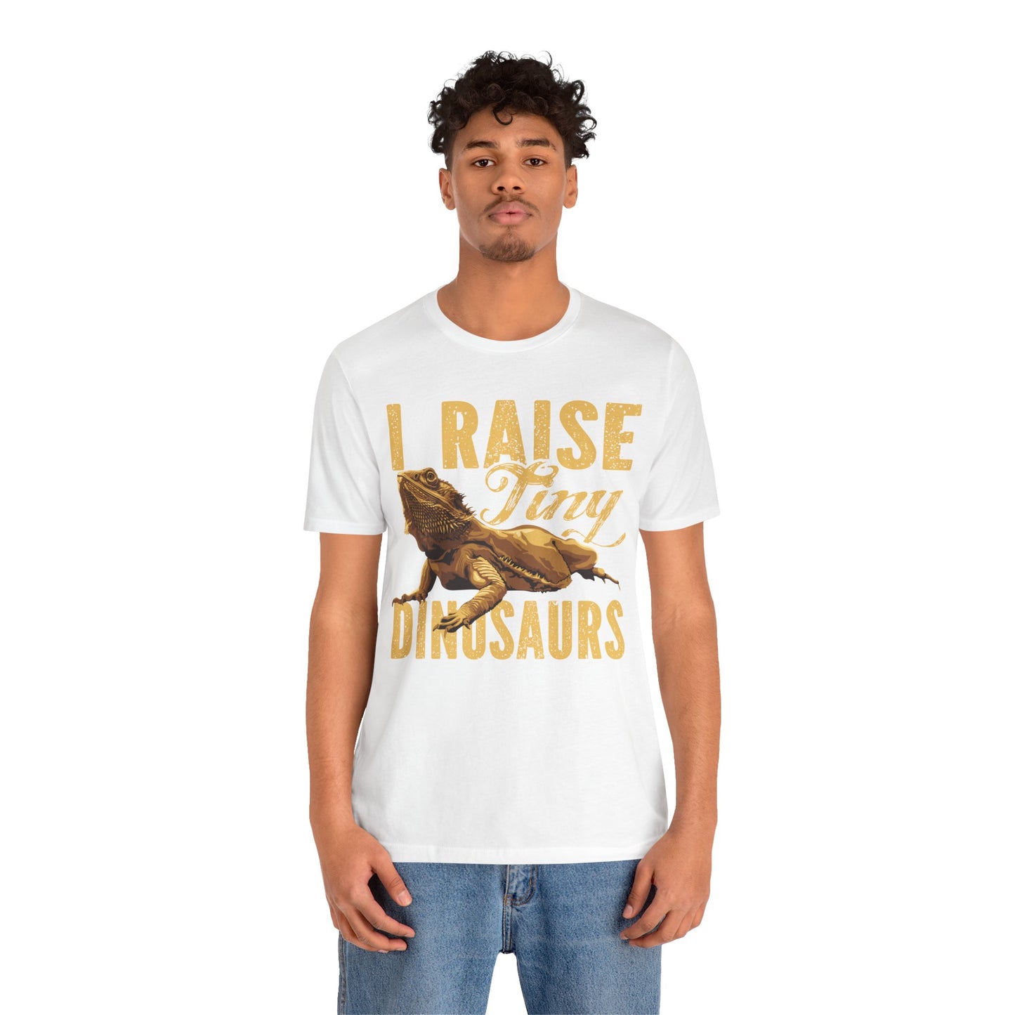 "I Raise Tiny Dinosaurs" Bearded Dragon Print Unisex Jersey Tee - Casual Everyday Wear - Great for Reptile Lovers