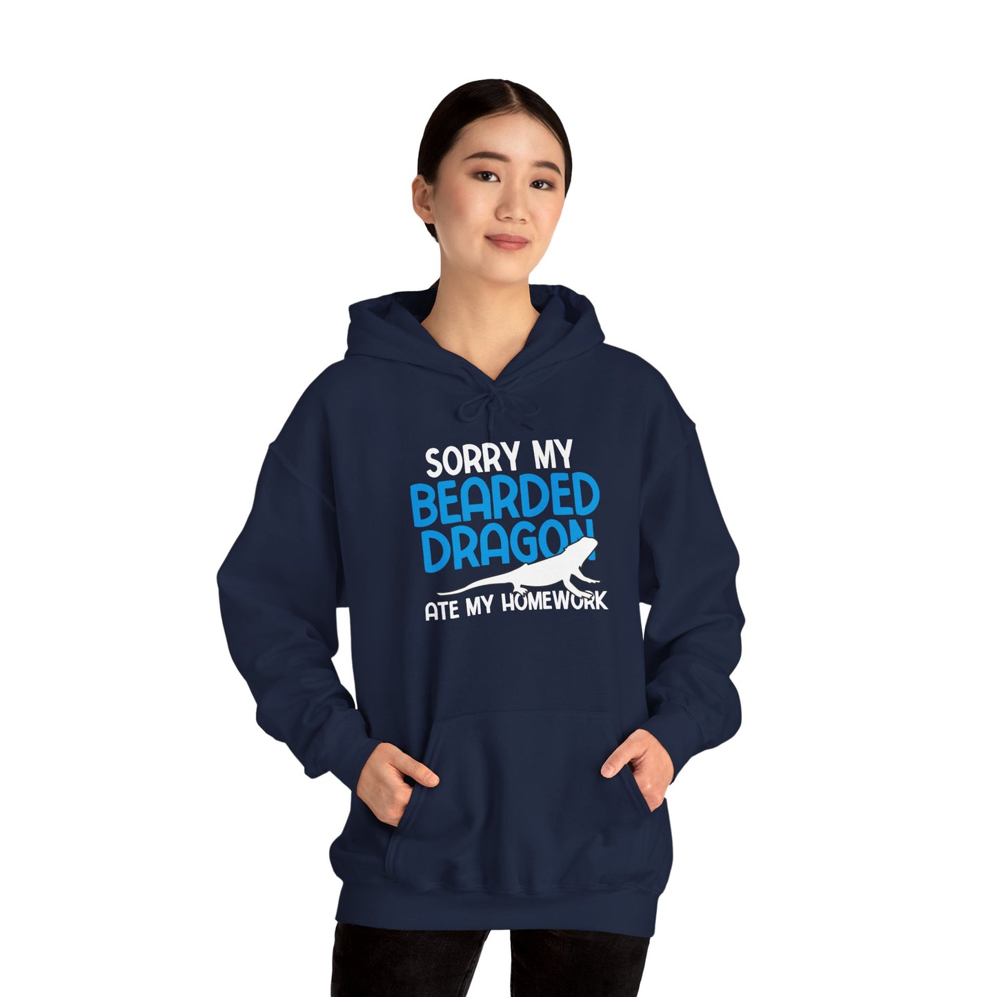 "Bearded Dragon Ate My Homework" Unisex Hooded Sweatshirt with Bold Print - Great for Reptile Lovers