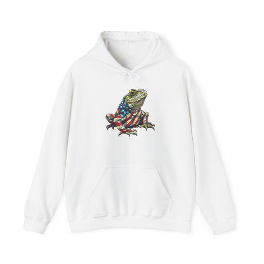 Flag Lizard Cozy Unisex Hooded Sweatshirt with Bold Print - Great for Reptile Lovers