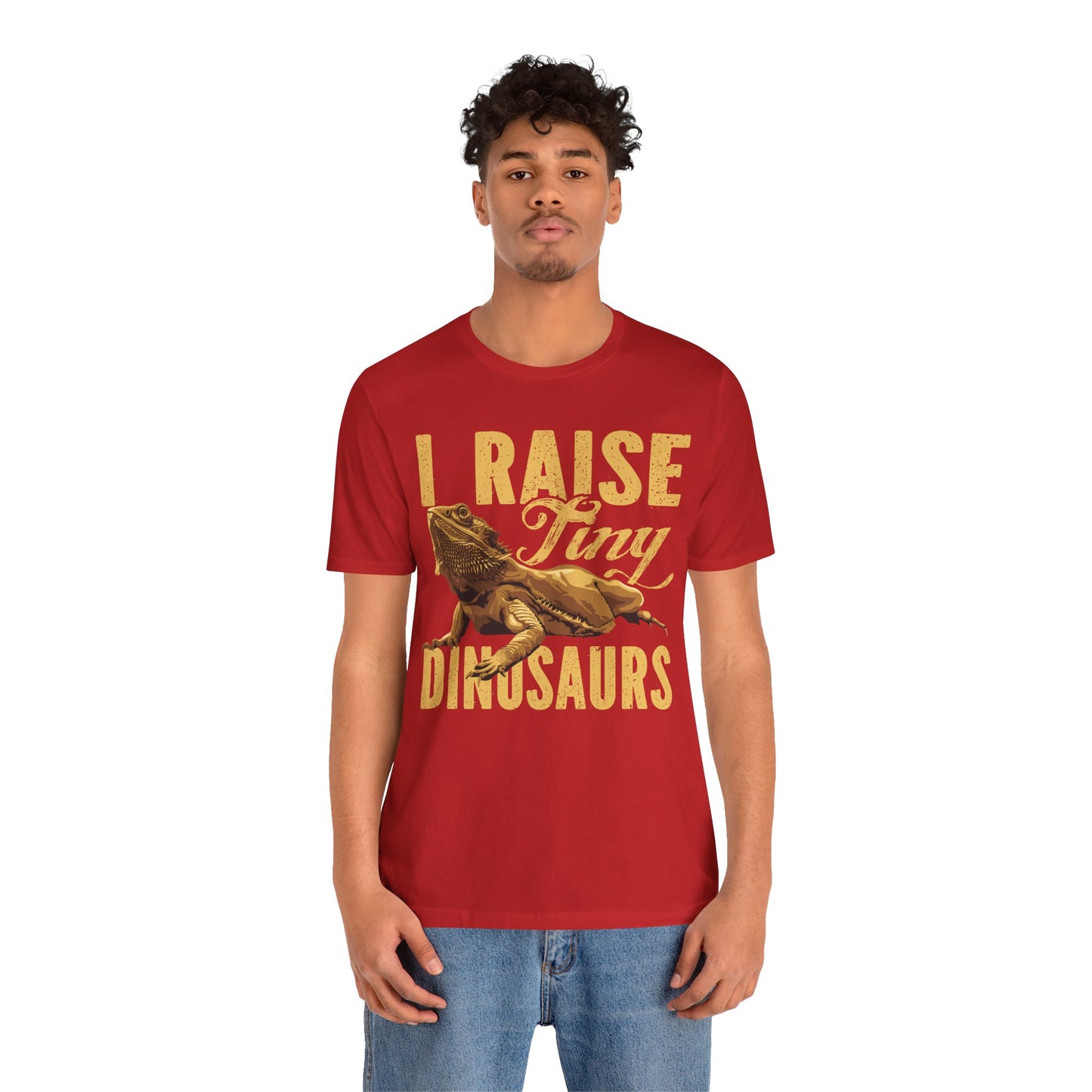 "I Raise Tiny Dinosaurs" Bearded Dragon Print Unisex Jersey Tee - Casual Everyday Wear - Great for Reptile Lovers