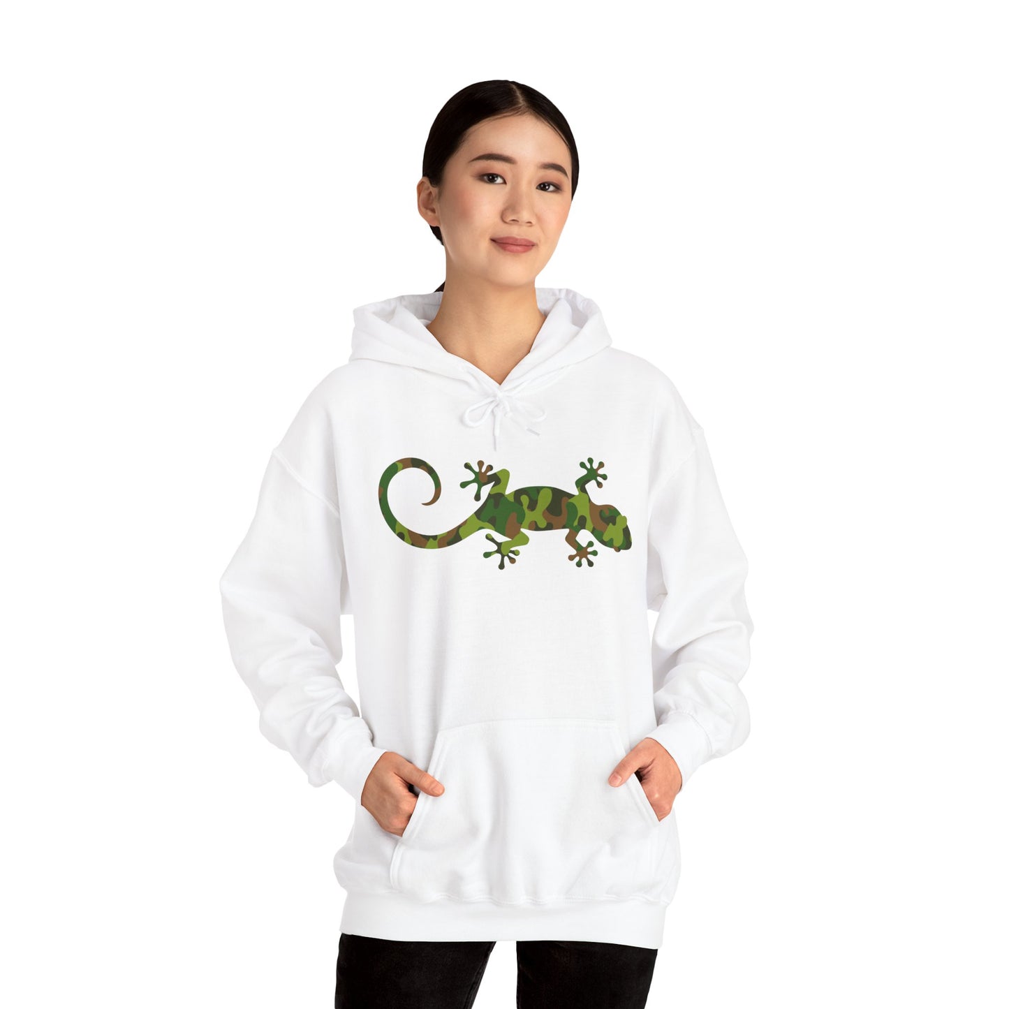 Camo Gecko Unisex Hooded Sweatshirt with Bold Print - Great for Reptile Lovers