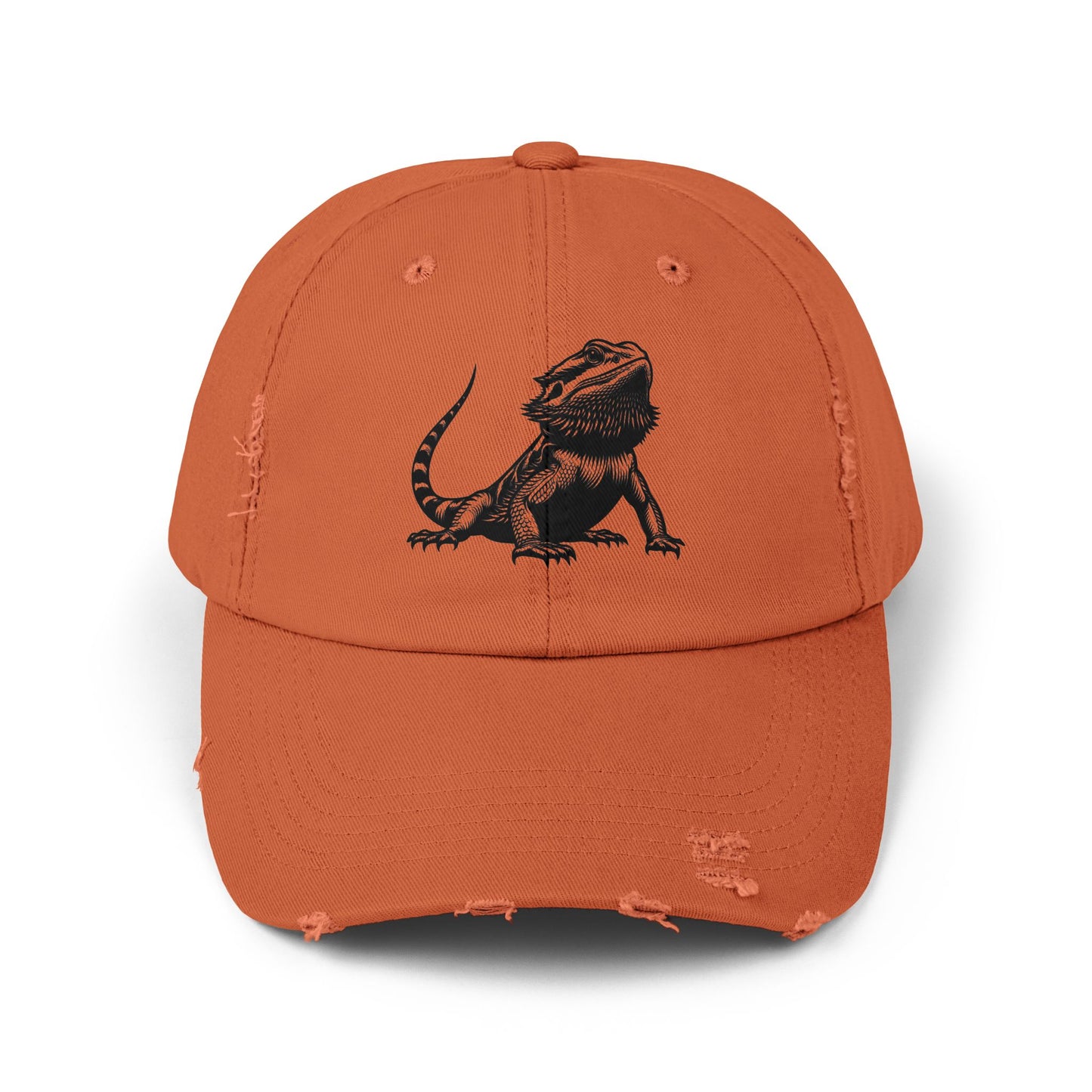 Black Bearded Dragon Unisex Distressed Cap - Casual Streetwear Hat for Everyday Use - Great for Reptile Lovers