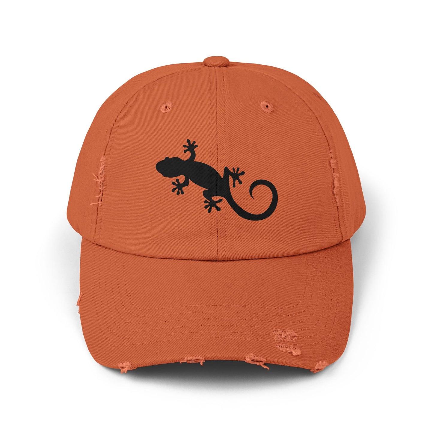 Gecko Silhouette Unisex Distressed Cap - Casual Streetwear Hat for Everyday Use - Great for Reptile Lovers
