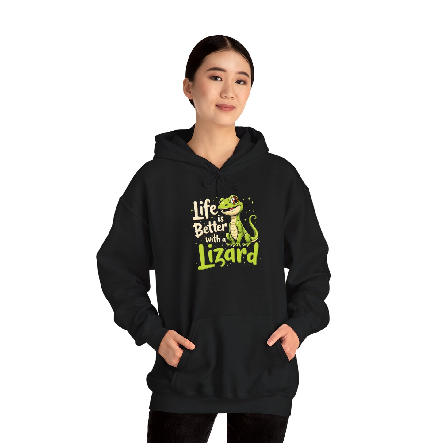 "Life is Better with a Lizard" Cozy Unisex Hooded Sweatshirt with Bold Print - Great for Reptile Lovers