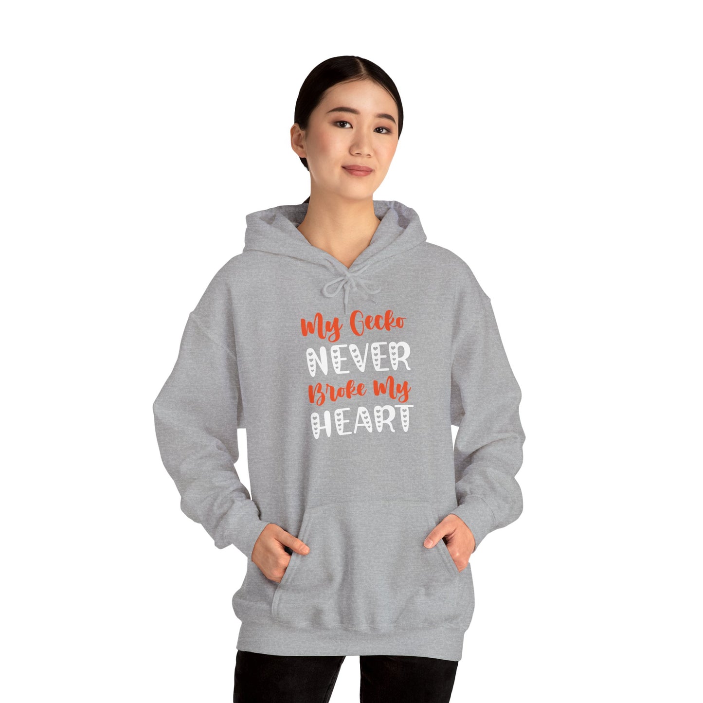 "My Gecko Never Broke My Heart" Unisex Hooded Sweatshirt with Bold Print - Great for Reptile Lovers