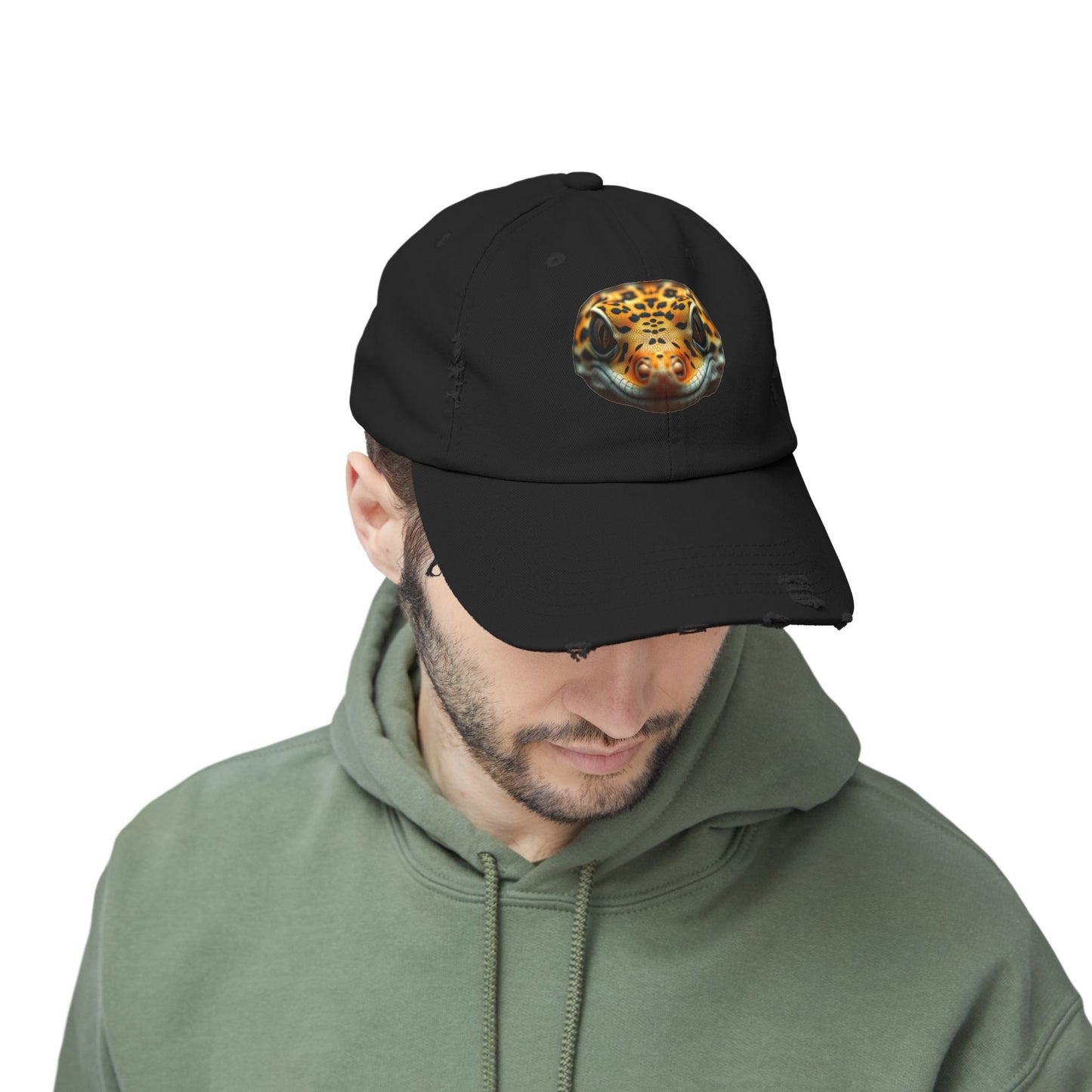 Leopard Gecko Unisex Distressed Cap - Casual Streetwear Hat for Everyday Use - Great for Reptile Lovers