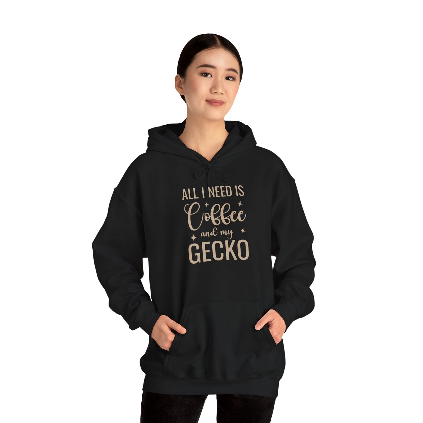 "Coffee and My Gecko" Unisex Hooded Sweatshirt with Bold Print - Great for Reptile Lovers