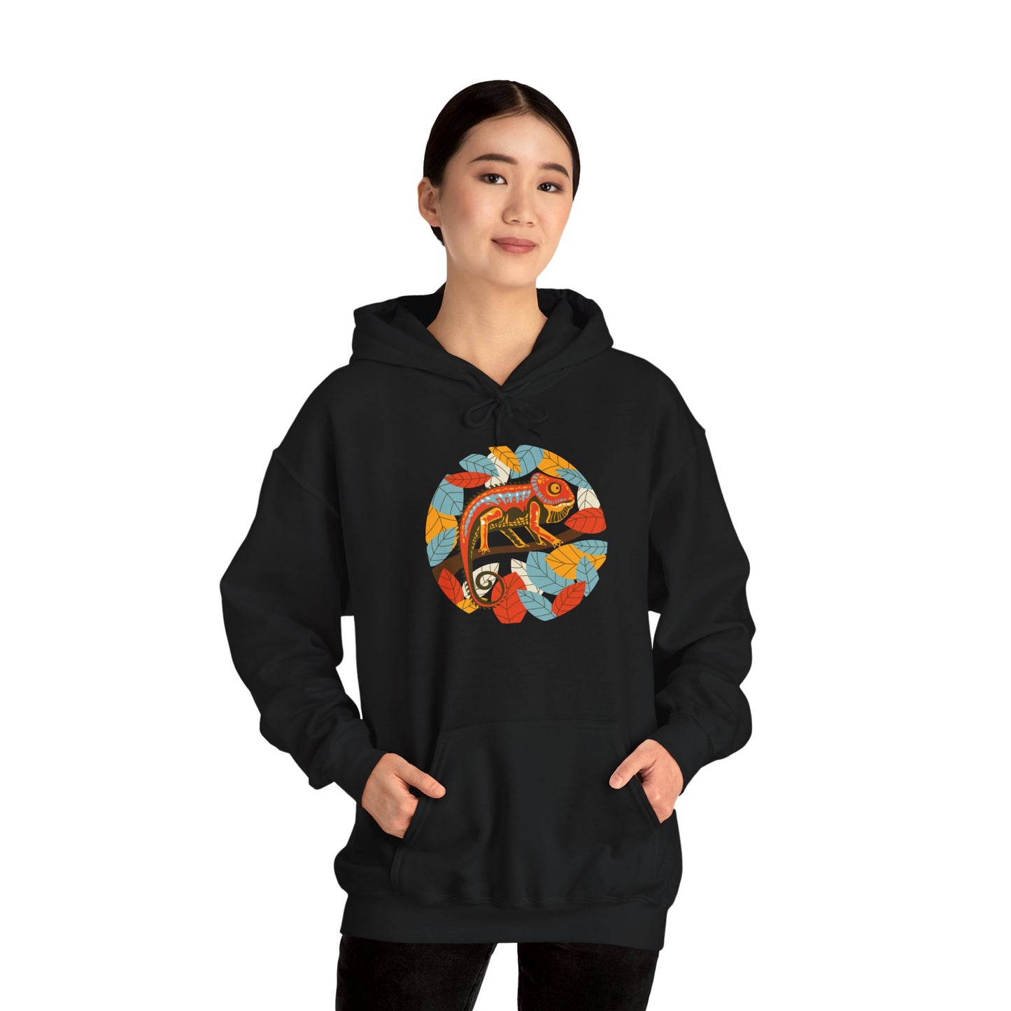 Colorful Chameleon Unisex Hooded Sweatshirt with Bold Print - Great for Reptile Lovers