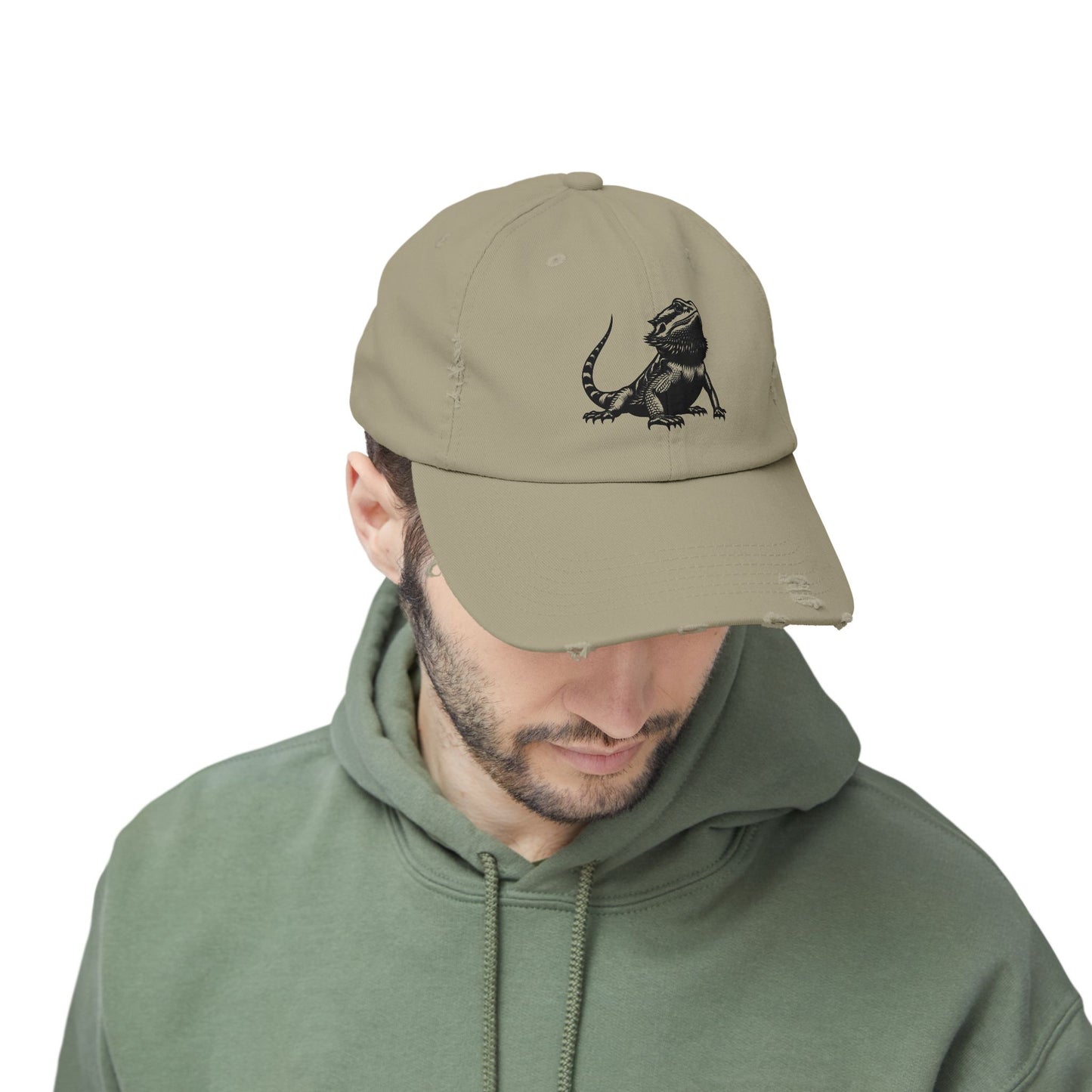 Black Bearded Dragon Unisex Distressed Cap - Casual Streetwear Hat for Everyday Use - Great for Reptile Lovers