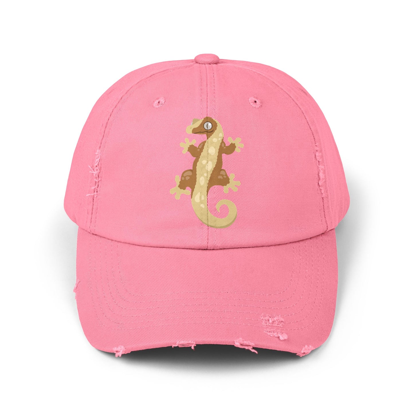 Crested Gecko Unisex Distressed Cap - Casual Streetwear Hat for Everyday Use - Great for Reptile Lovers