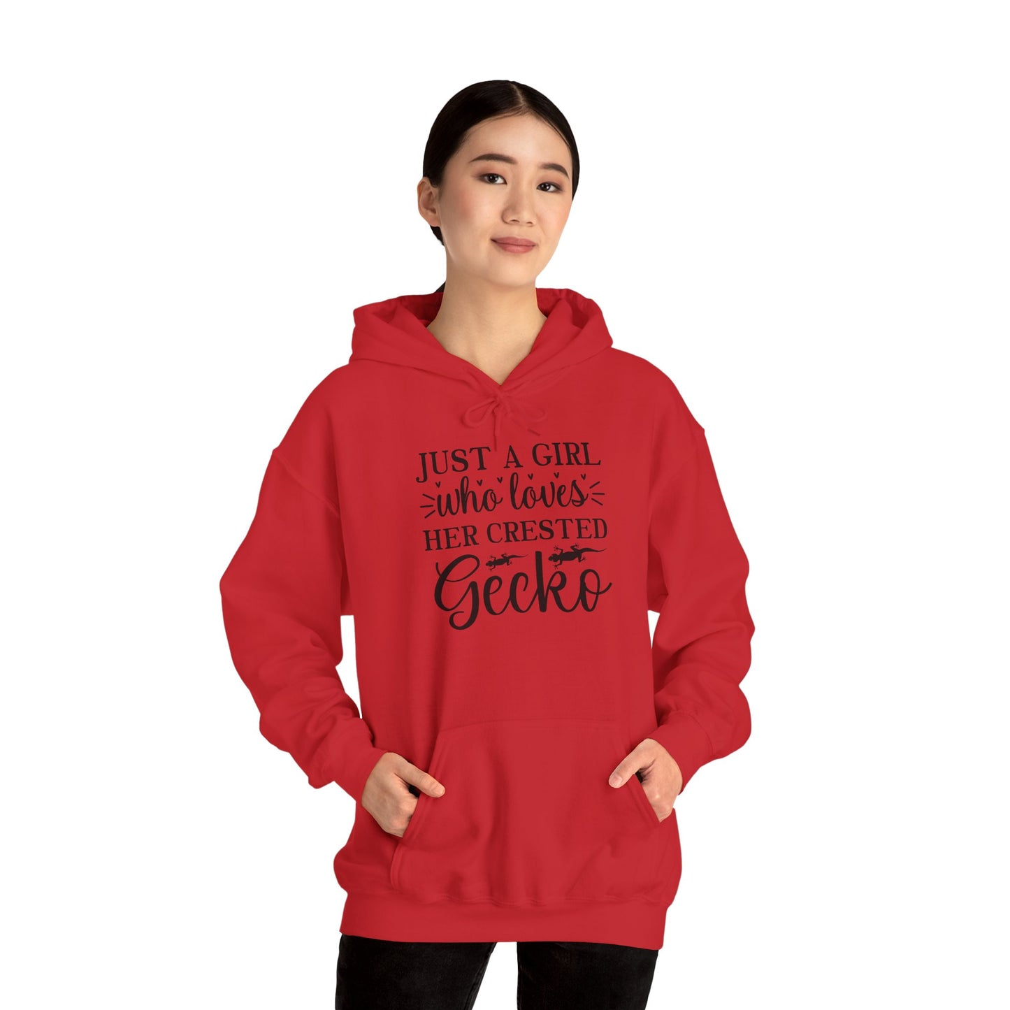 "Just a Girl Who Loves Her Crested Gecko" Unisex Hooded Sweatshirt with Bold Print - Great for Reptile Lovers