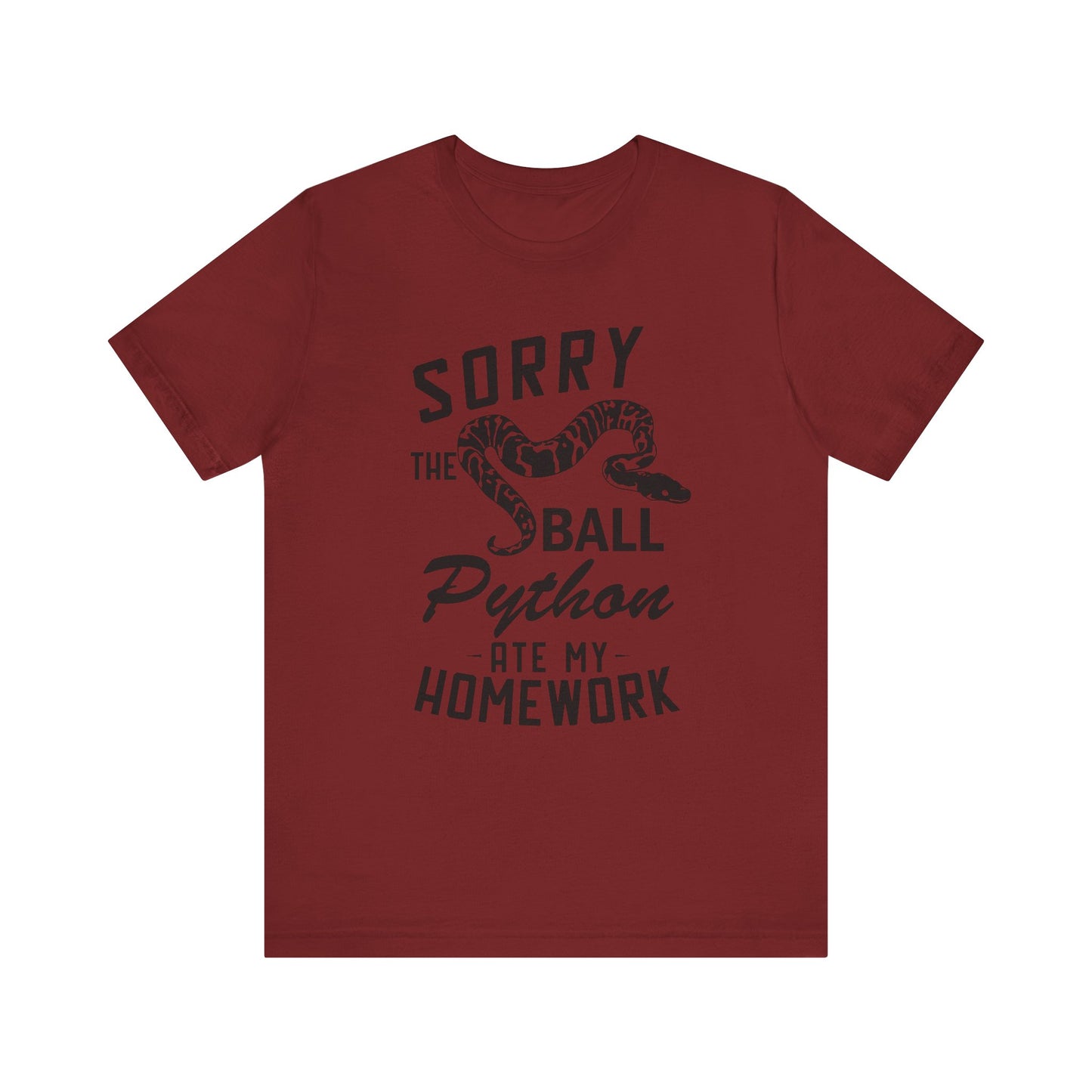 "The Ball Python Ate My Homework" Unisex Jersey Tee - Casual Everyday Wear - Great for Reptile Lovers