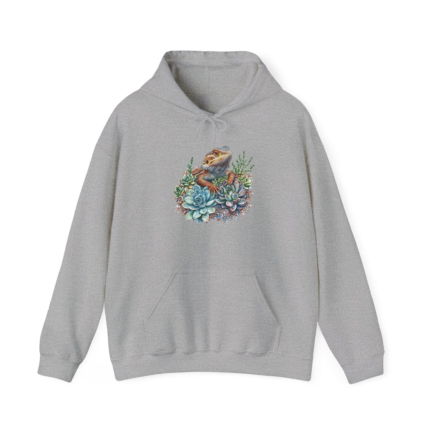 Beardie in the Succulents Unisex Hooded Sweatshirt with Bold Print - Great for Reptile Lovers