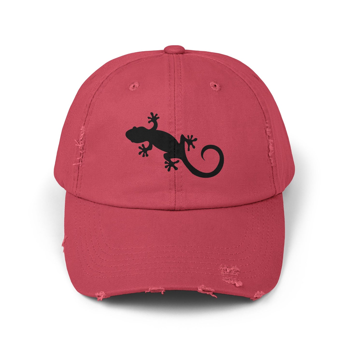 Gecko Silhouette Unisex Distressed Cap - Casual Streetwear Hat for Everyday Use - Great for Reptile Lovers