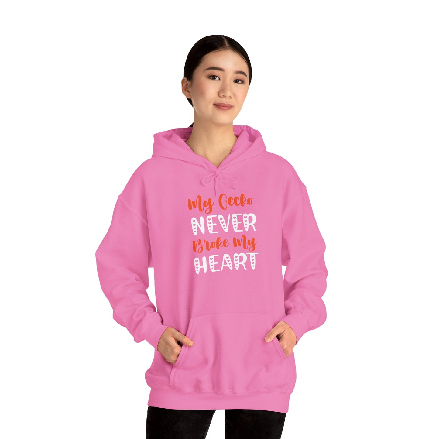 "My Gecko Never Broke My Heart" Unisex Hooded Sweatshirt with Bold Print - Great for Reptile Lovers