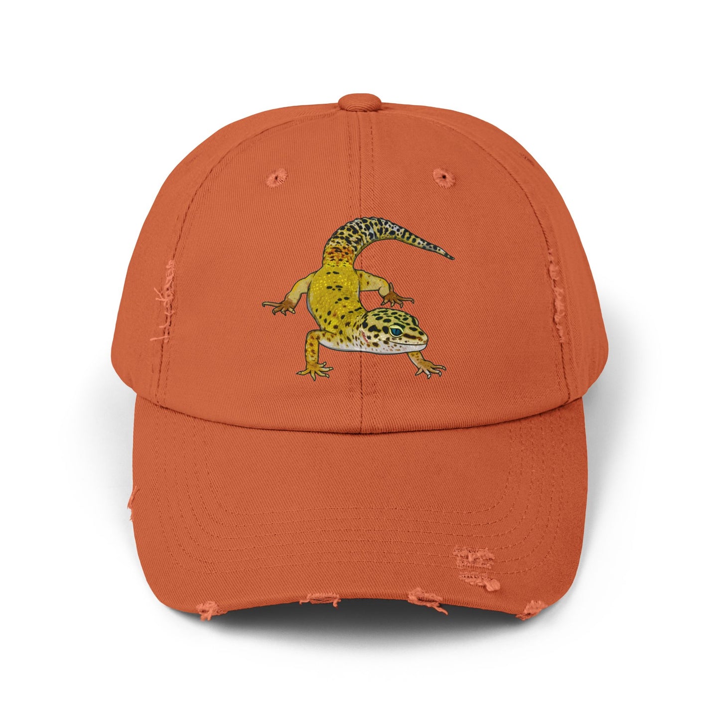 Yellow Leopard Gecko Unisex Distressed Cap - Casual Streetwear Hat for Everyday Use - Great for Reptile Lovers
