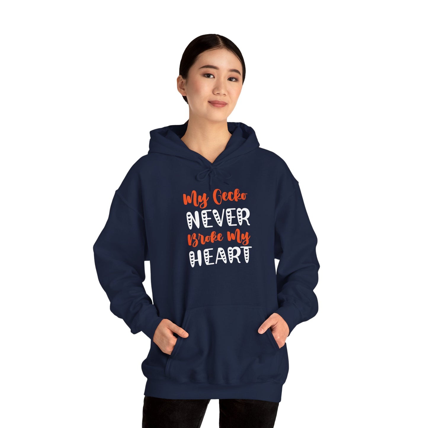 "My Gecko Never Broke My Heart" Unisex Hooded Sweatshirt with Bold Print - Great for Reptile Lovers