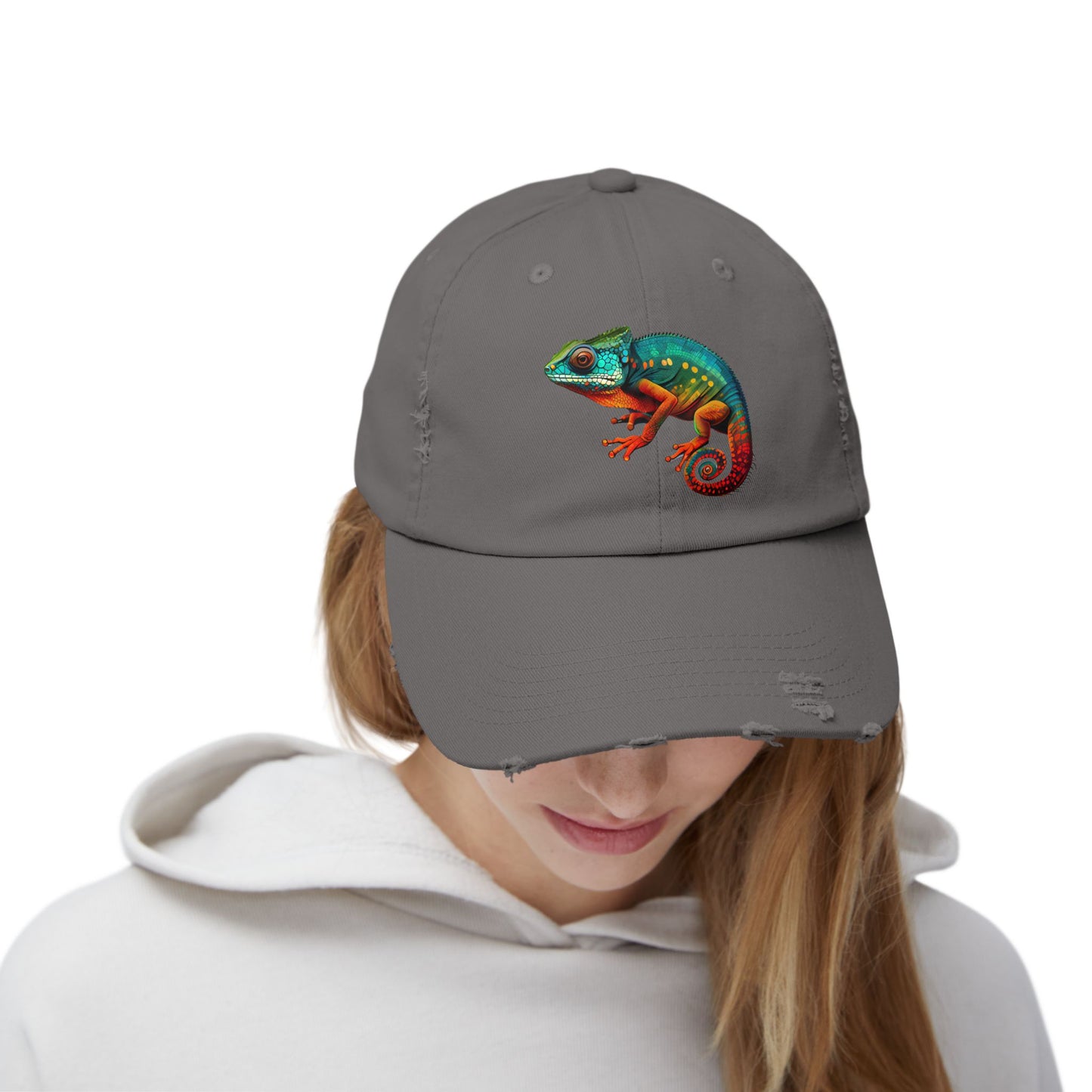 Chameleon Unisex Distressed Cap - Casual Streetwear Hat for Everyday Use - Great for Reptile Lovers