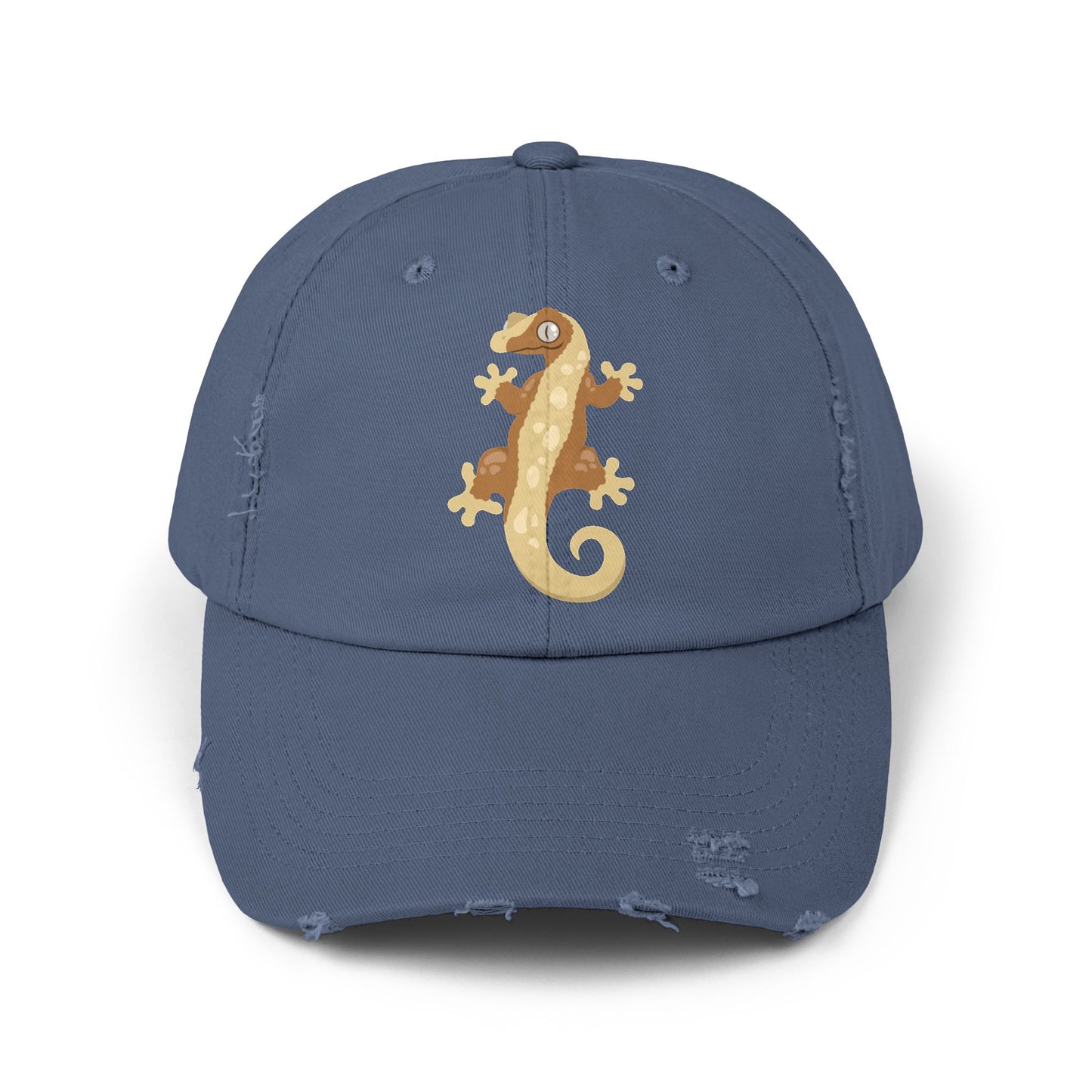 Crested Gecko Unisex Distressed Cap - Casual Streetwear Hat for Everyday Use - Great for Reptile Lovers