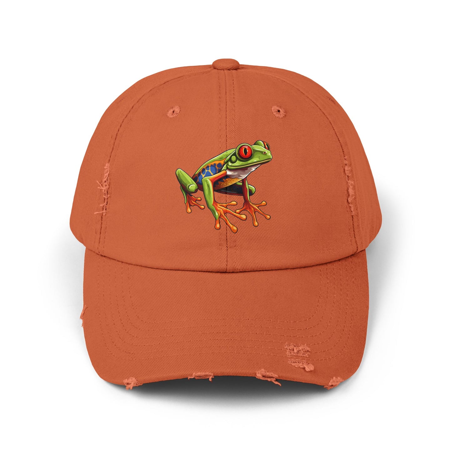 Red-Eyed Tree Frog Unisex Distressed Cap - Casual Streetwear Hat for Everyday Use - Great for Reptile Lovers