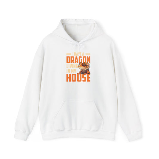 "Dragon Living In My House" Unisex Hooded Sweatshirt with Bold Print - Great for Reptile Lovers