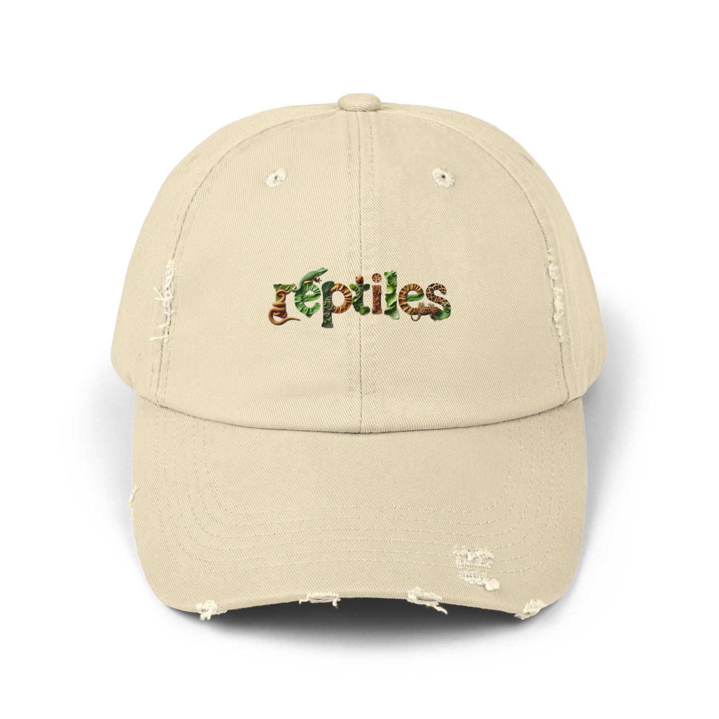 Reptiles Lettering Unisex Distressed Cap - Casual Streetwear Hat for Everyday Use - Great for Reptile Lovers