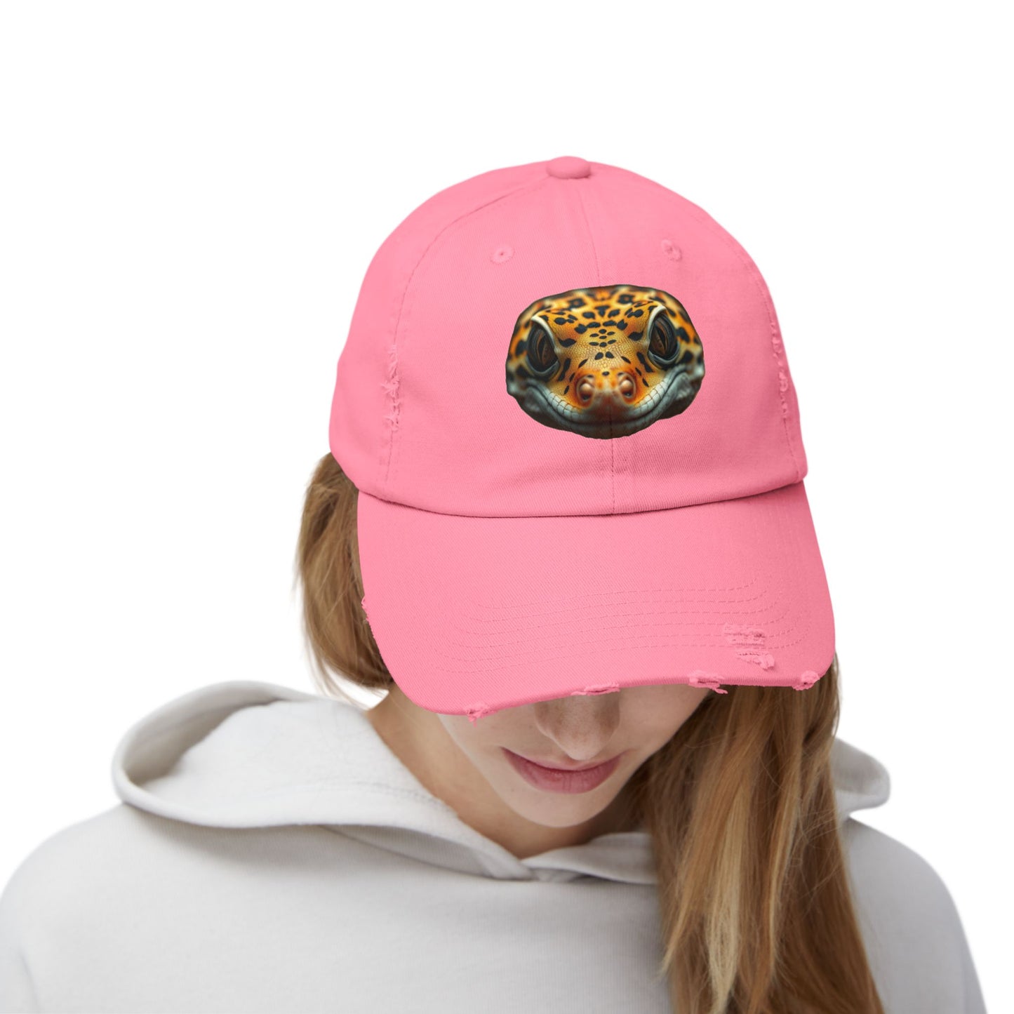 Leopard Gecko Unisex Distressed Cap - Casual Streetwear Hat for Everyday Use - Great for Reptile Lovers
