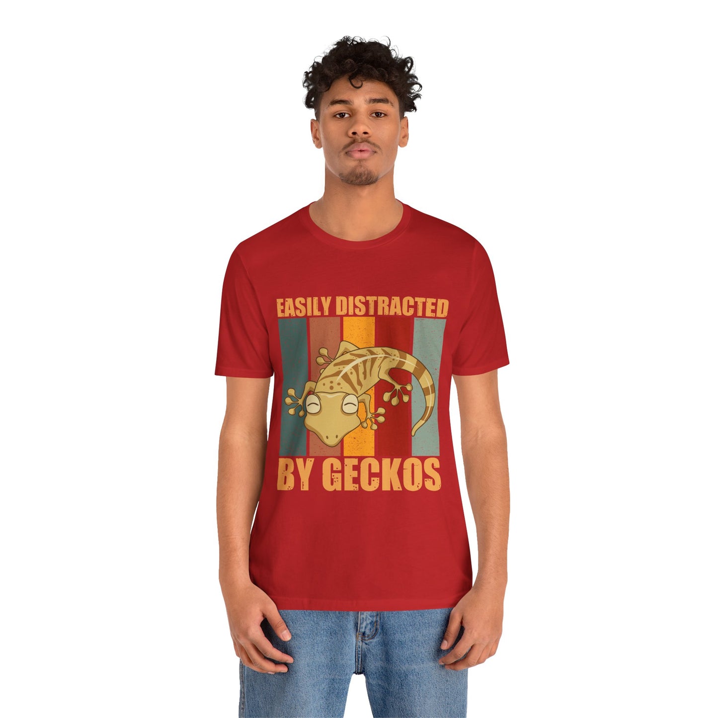 "Easily Distracted By Geckos" Unisex Jersey Tee - Casual Everyday Wear - Great for Reptile Lovers