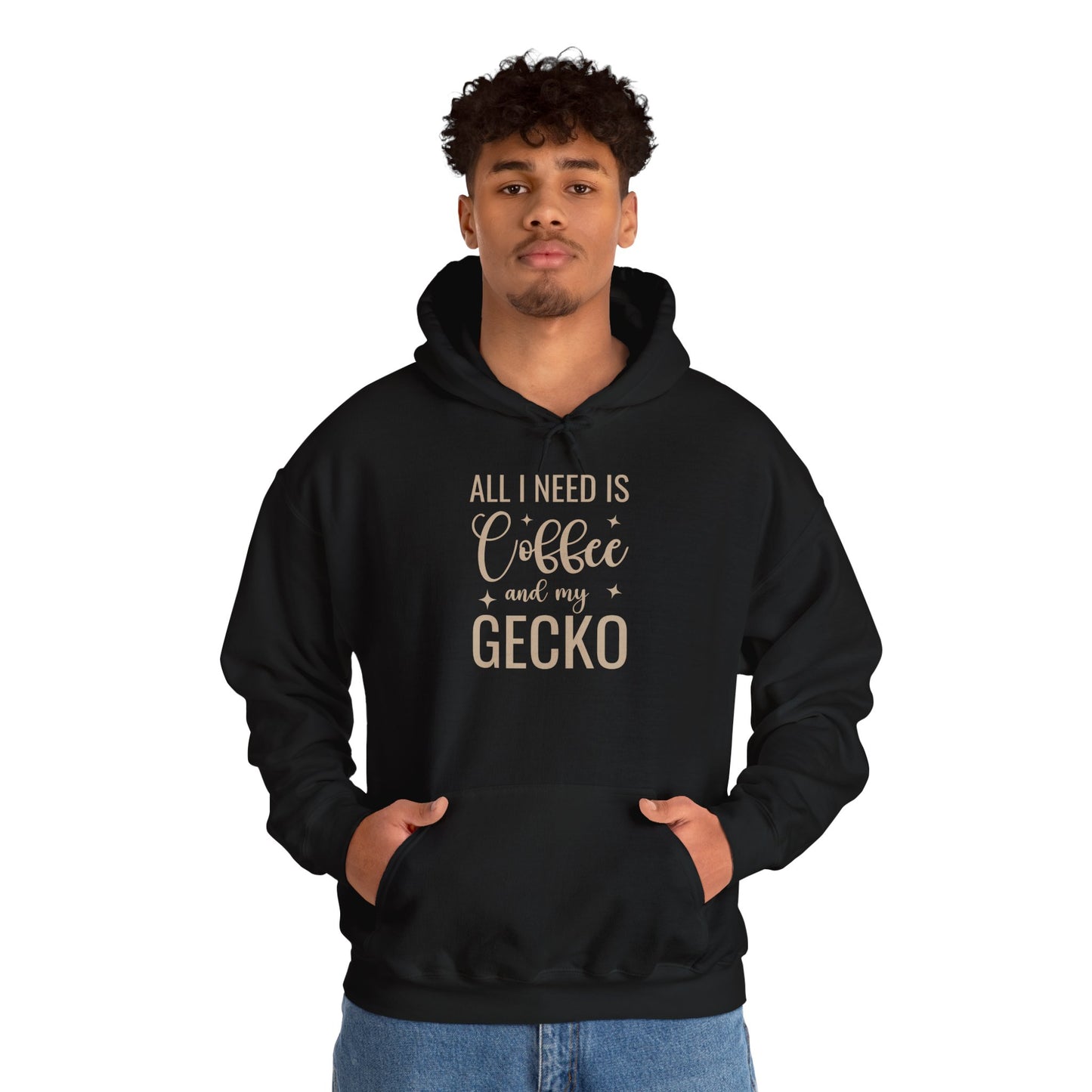 "Coffee and My Gecko" Unisex Hooded Sweatshirt with Bold Print - Great for Reptile Lovers