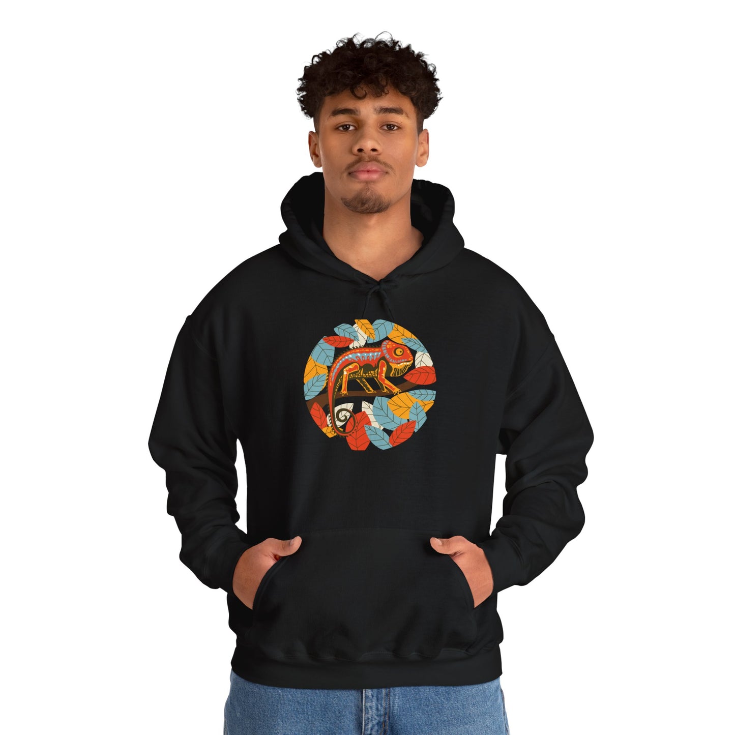 Colorful Chameleon Unisex Hooded Sweatshirt with Bold Print - Great for Reptile Lovers