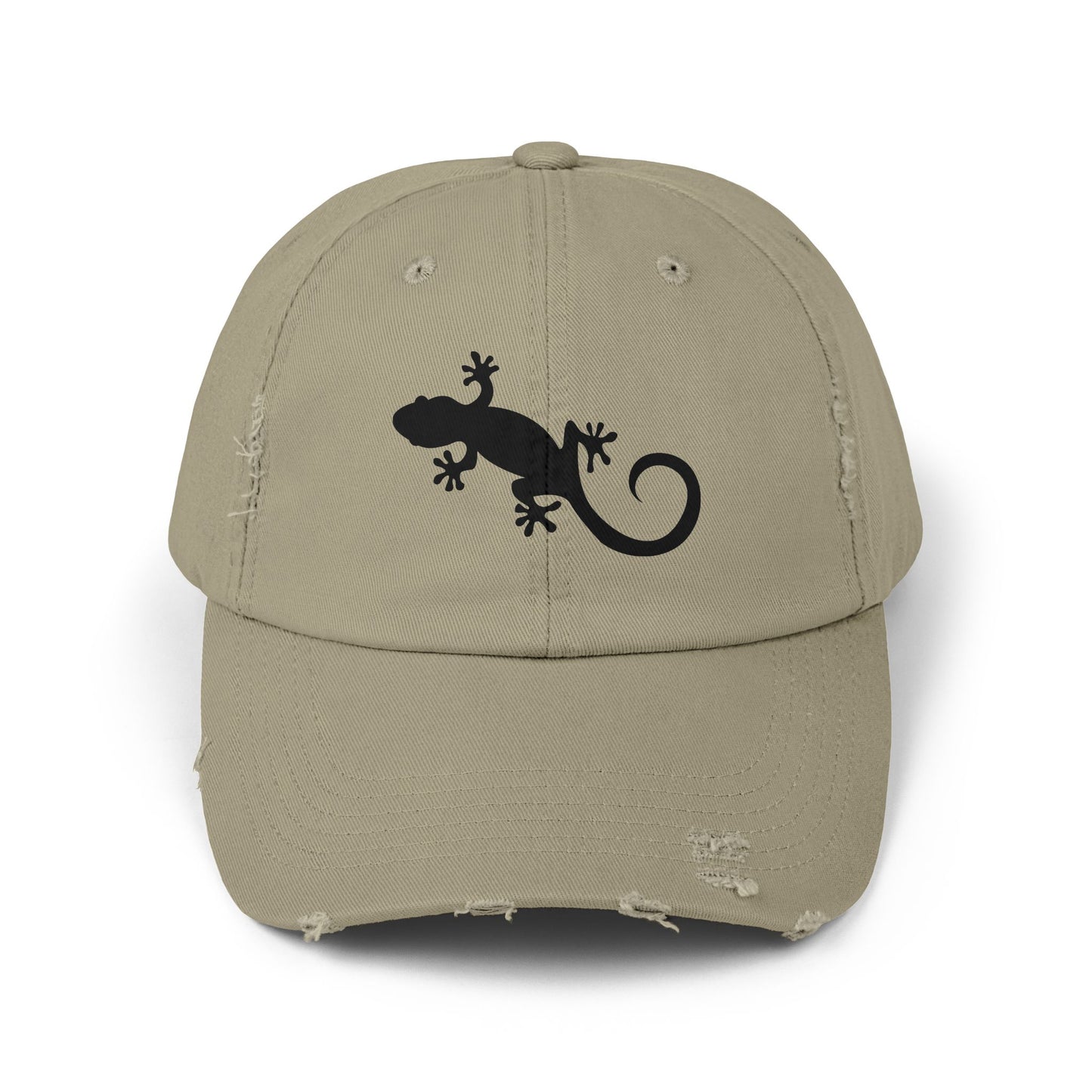 Gecko Silhouette Unisex Distressed Cap - Casual Streetwear Hat for Everyday Use - Great for Reptile Lovers