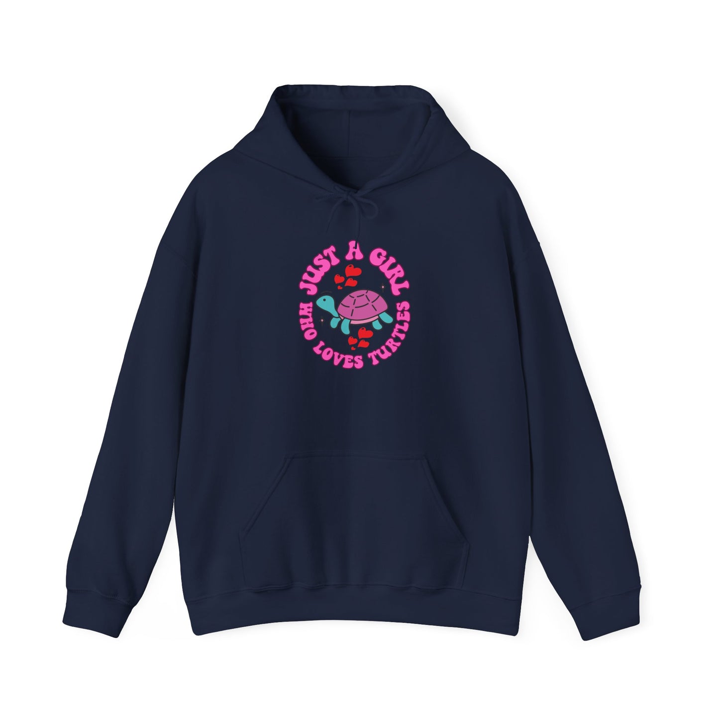 "Just a Girl Who Loves Turtles" Unisex Hooded Sweatshirt with Bold Print - Great for Reptile Lovers