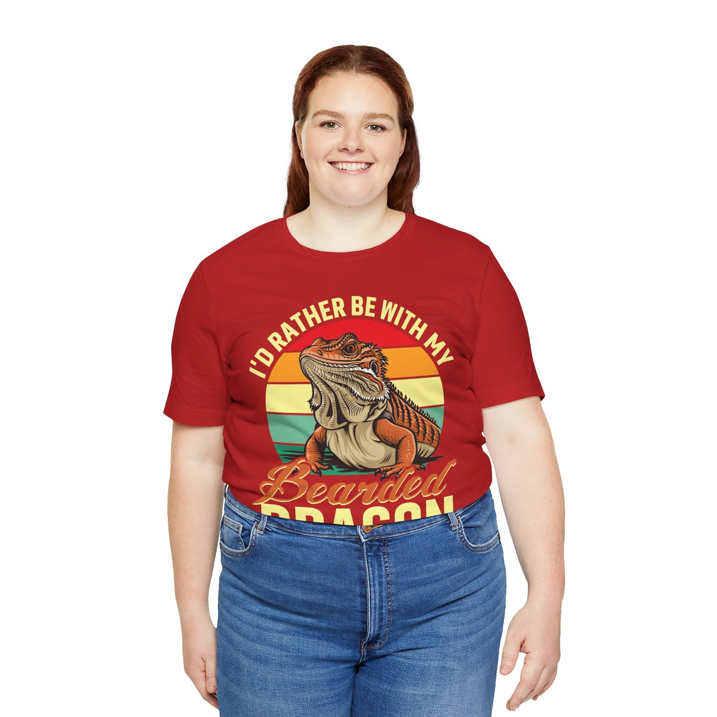 "I'd Rather Be With My Bearded Dragon" Print Unisex Jersey Tee - Casual Everyday Wear - Great for Reptile Lovers