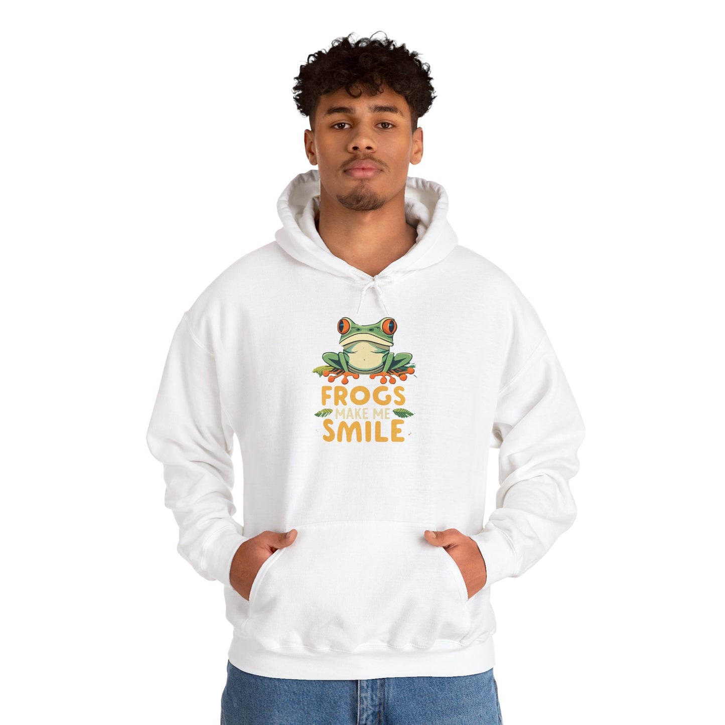 "Frogs Make Me Smile" Unisex Hooded Sweatshirt with Bold Print - Great for Reptile Lovers