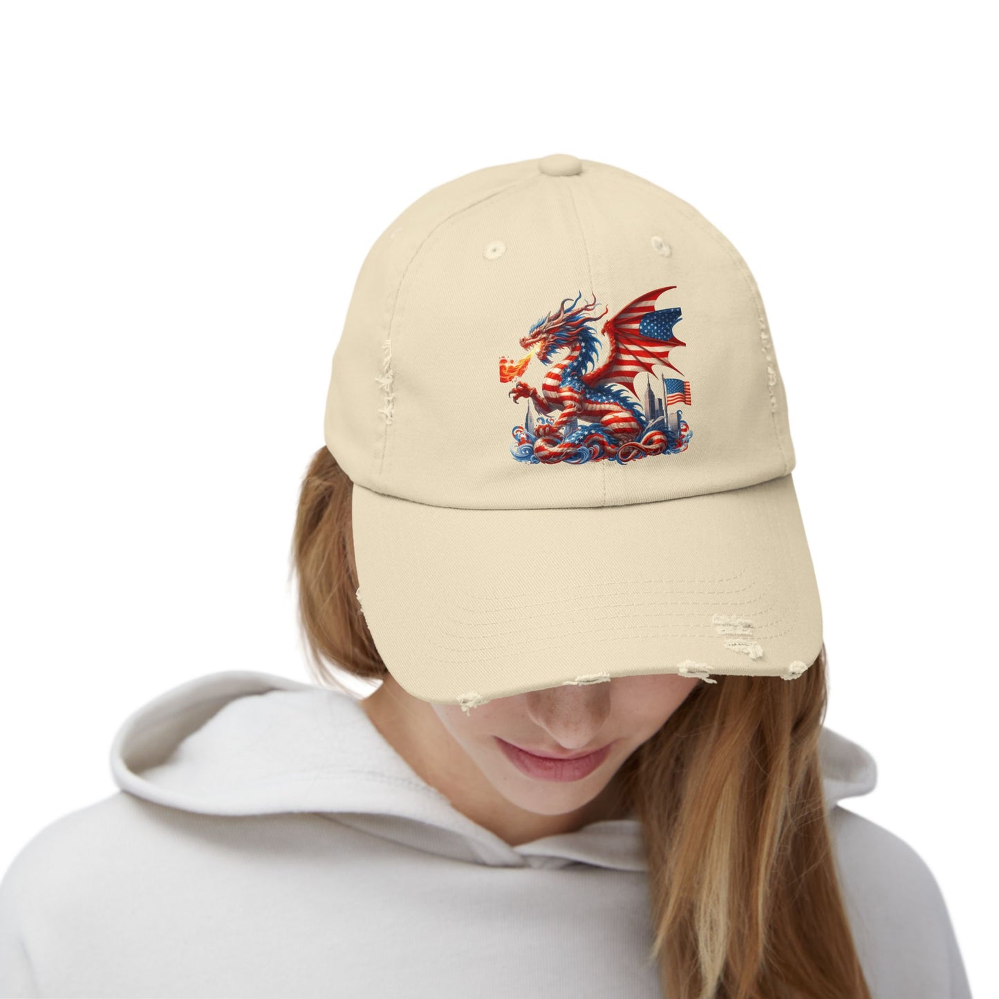 Dragon Flag Unisex Distressed Cap - Casual Streetwear Hat for Everyday Use - Great for Reptile Lovers