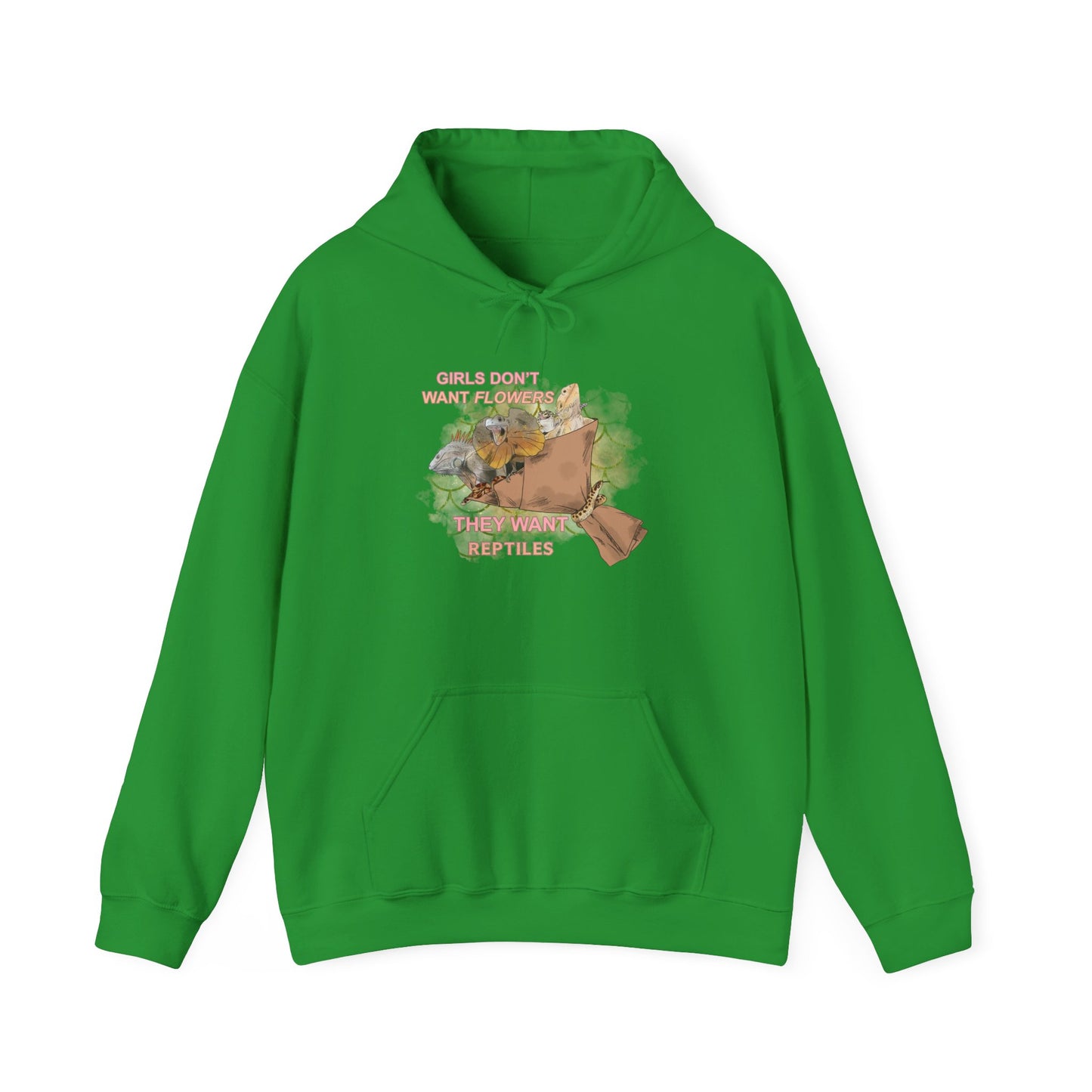 "Girls Don't Want Flowers" Unisex Hooded Sweatshirt with Bold Print - Great for Reptile Lovers
