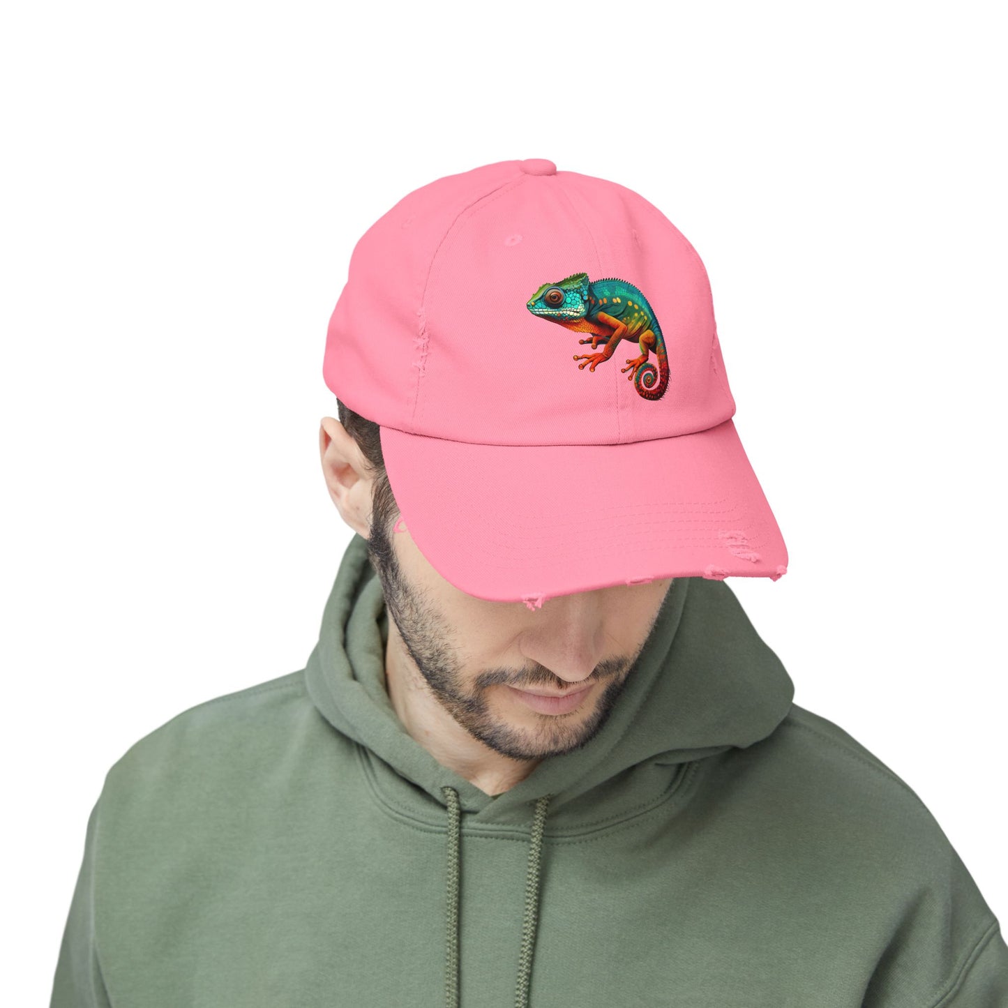 Chameleon Unisex Distressed Cap - Casual Streetwear Hat for Everyday Use - Great for Reptile Lovers