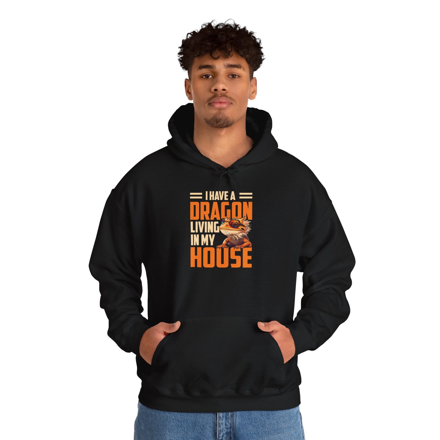 "Dragon Living In My House" Unisex Hooded Sweatshirt with Bold Print - Great for Reptile Lovers