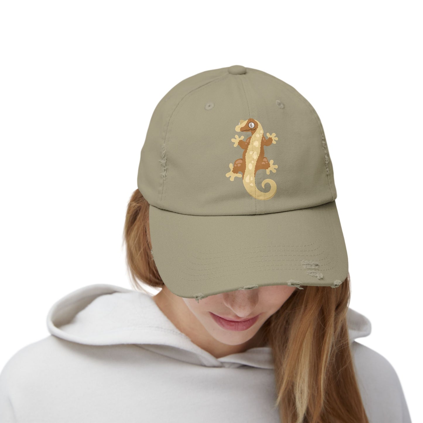 Crested Gecko Unisex Distressed Cap - Casual Streetwear Hat for Everyday Use - Great for Reptile Lovers