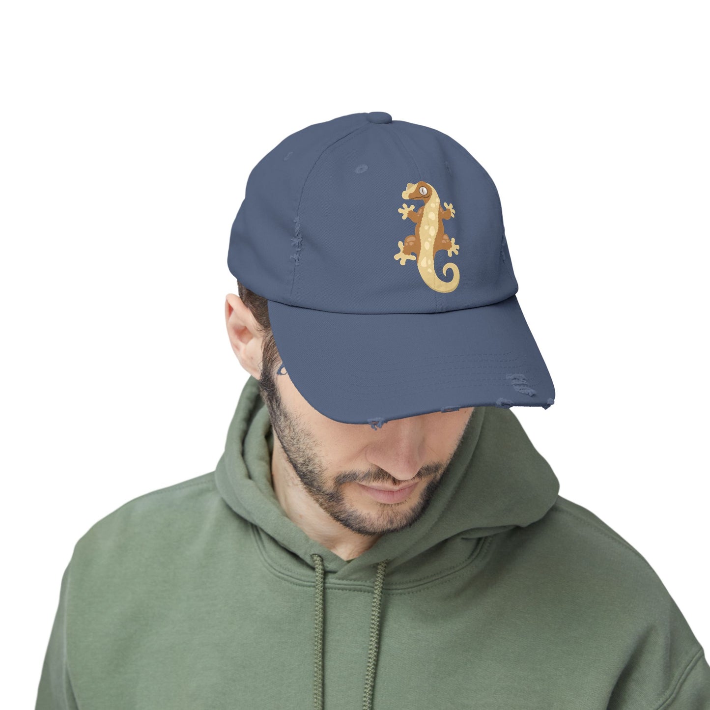 Crested Gecko Unisex Distressed Cap - Casual Streetwear Hat for Everyday Use - Great for Reptile Lovers