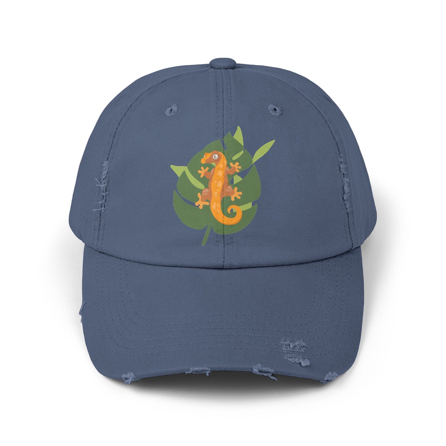 Crestie on a Leaf Unisex Distressed Cap - Casual Streetwear Hat for Everyday Use - Great for Reptile Lovers