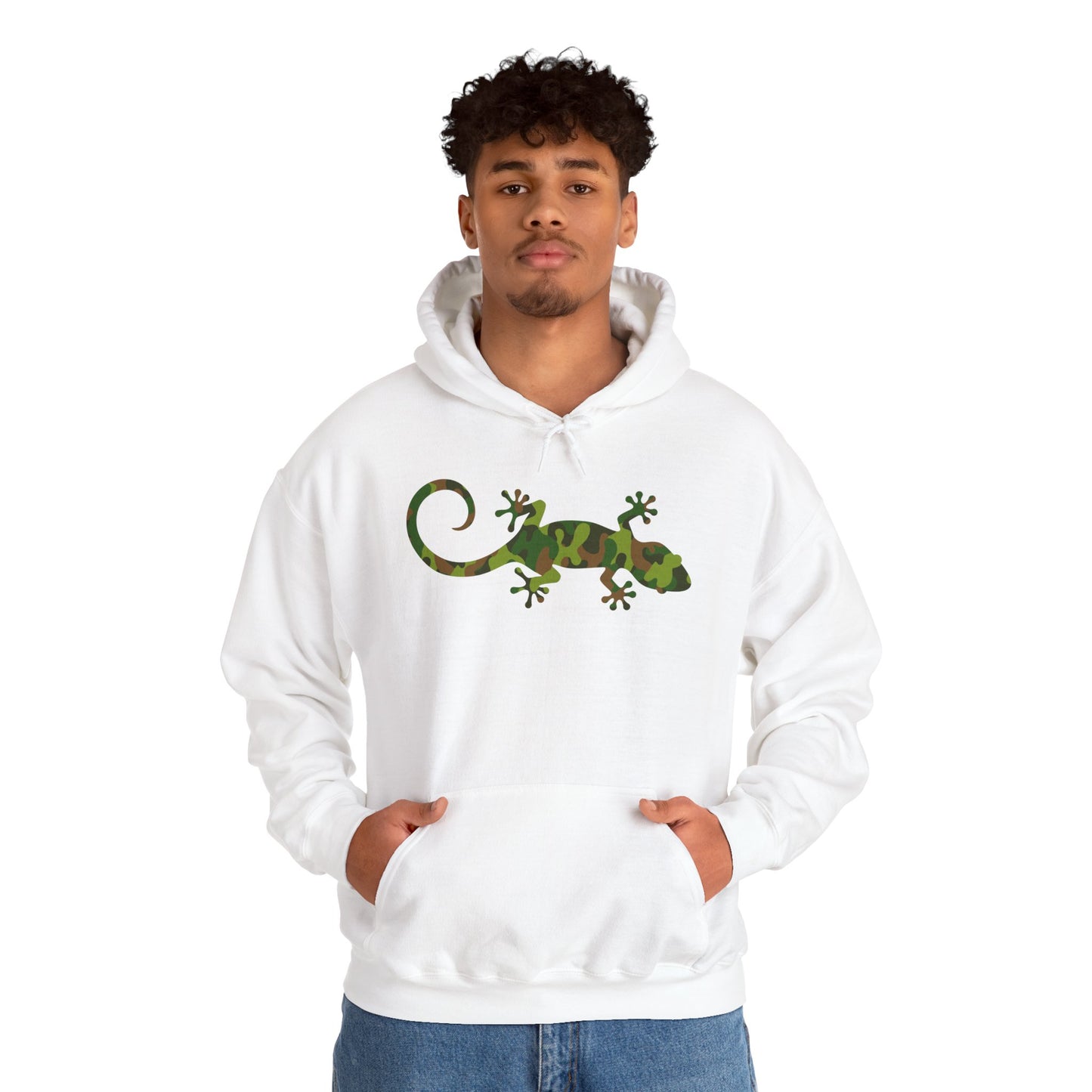 Camo Gecko Unisex Hooded Sweatshirt with Bold Print - Great for Reptile Lovers