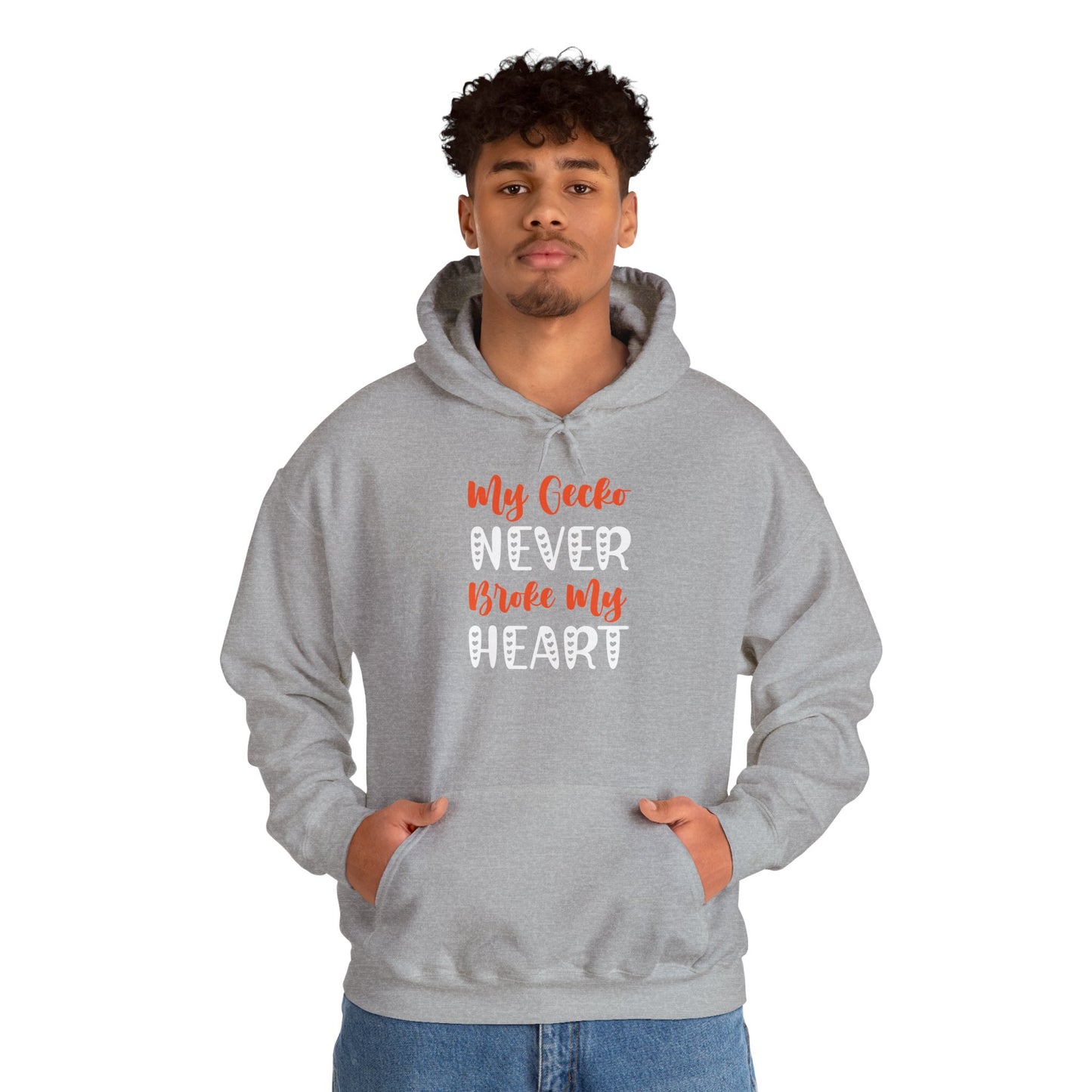 "My Gecko Never Broke My Heart" Unisex Hooded Sweatshirt with Bold Print - Great for Reptile Lovers
