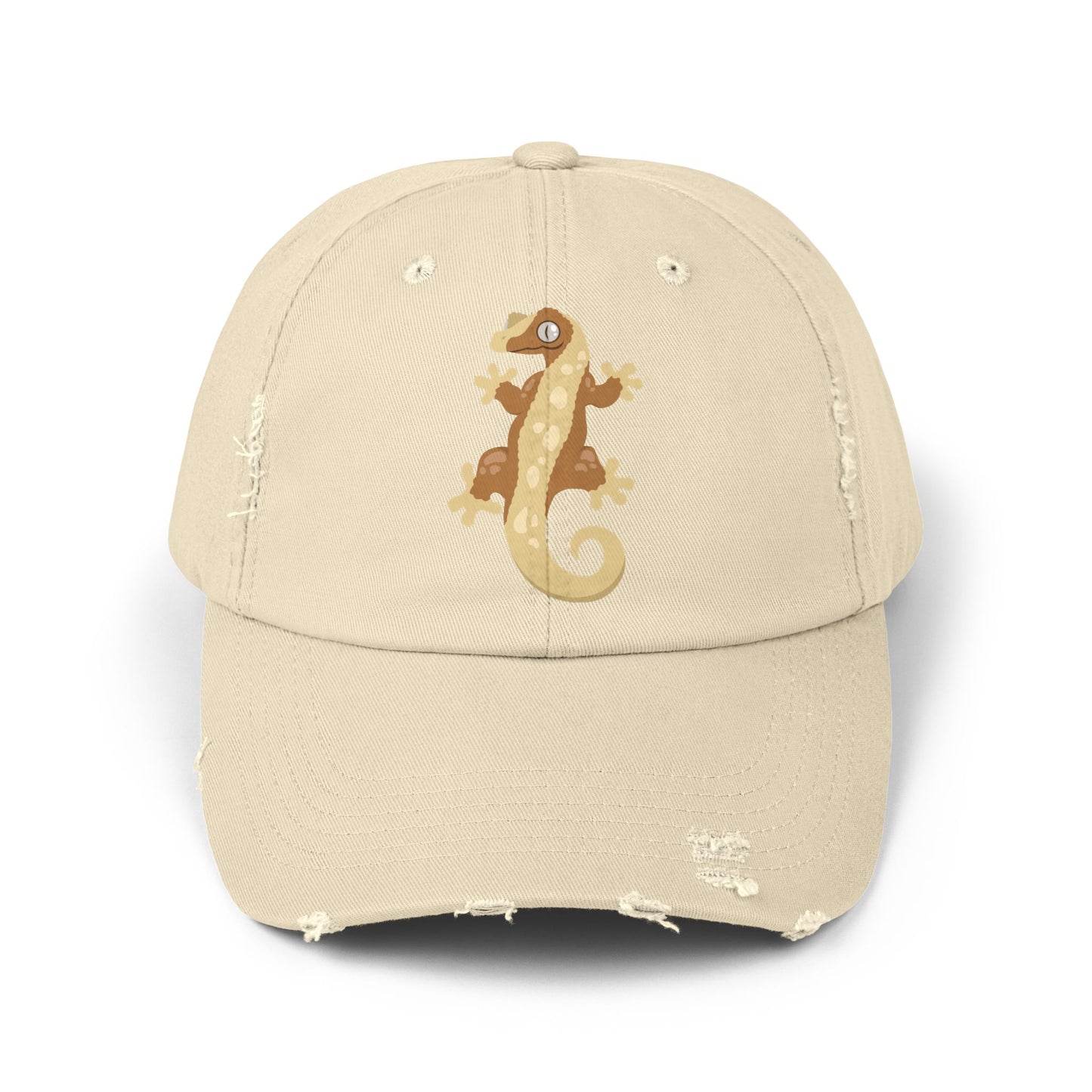Crested Gecko Unisex Distressed Cap - Casual Streetwear Hat for Everyday Use - Great for Reptile Lovers