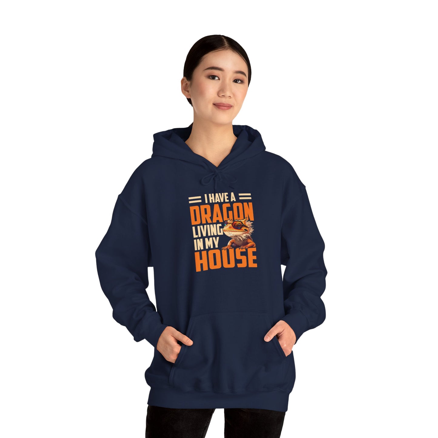 "Dragon Living In My House" Unisex Hooded Sweatshirt with Bold Print - Great for Reptile Lovers