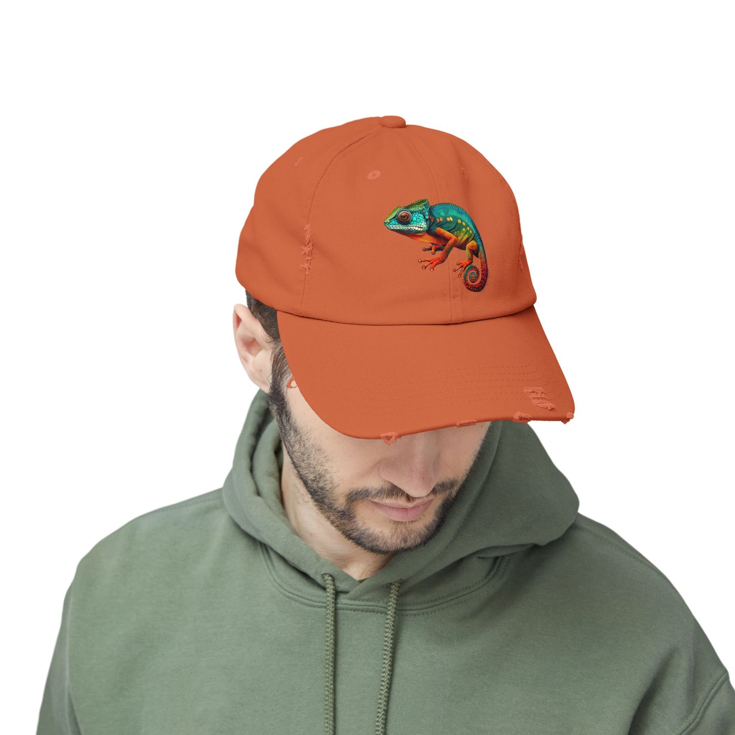 Chameleon Unisex Distressed Cap - Casual Streetwear Hat for Everyday Use - Great for Reptile Lovers