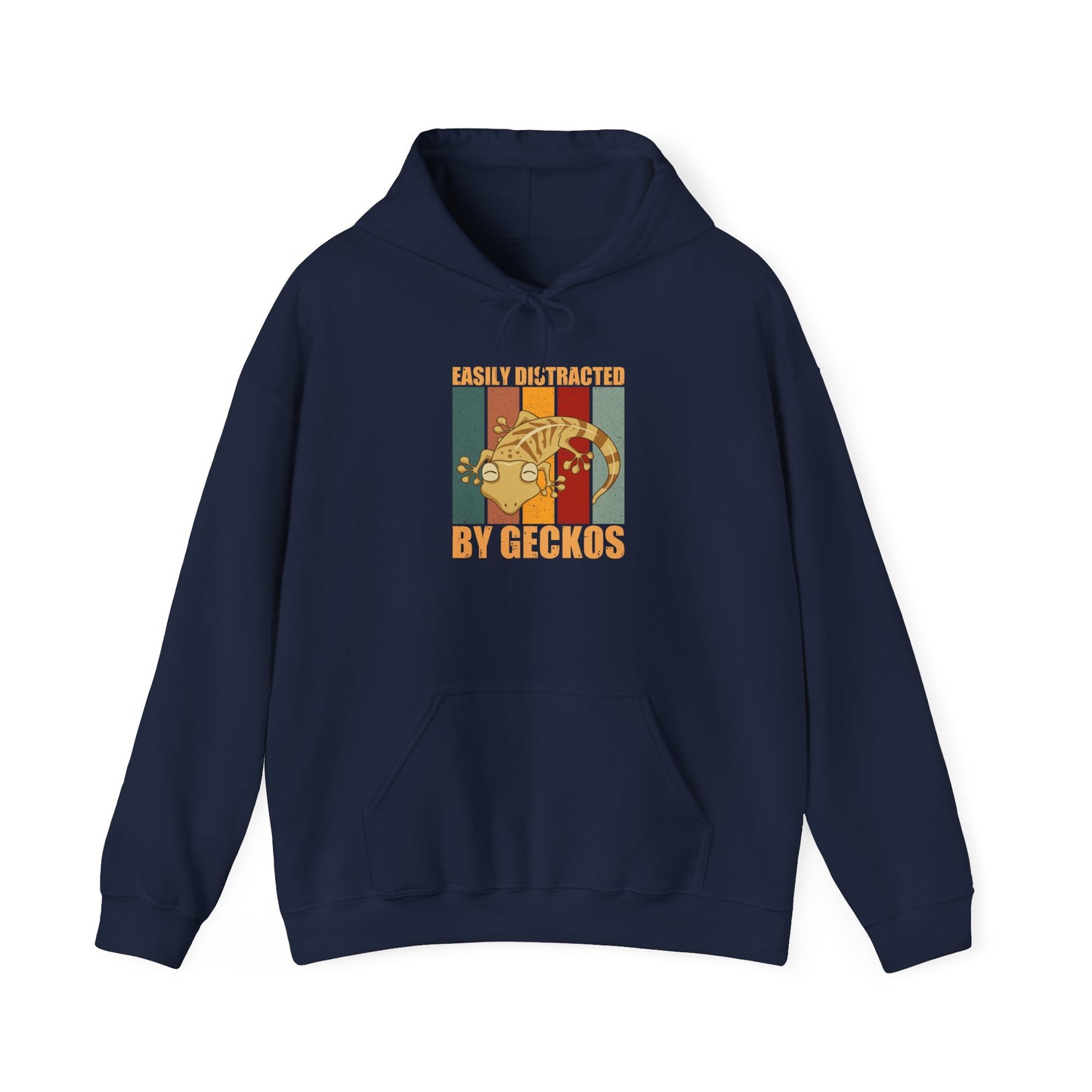 "Easily Distracted by Geckos" Unisex Hooded Sweatshirt with Bold Print - Great for Reptile Lovers